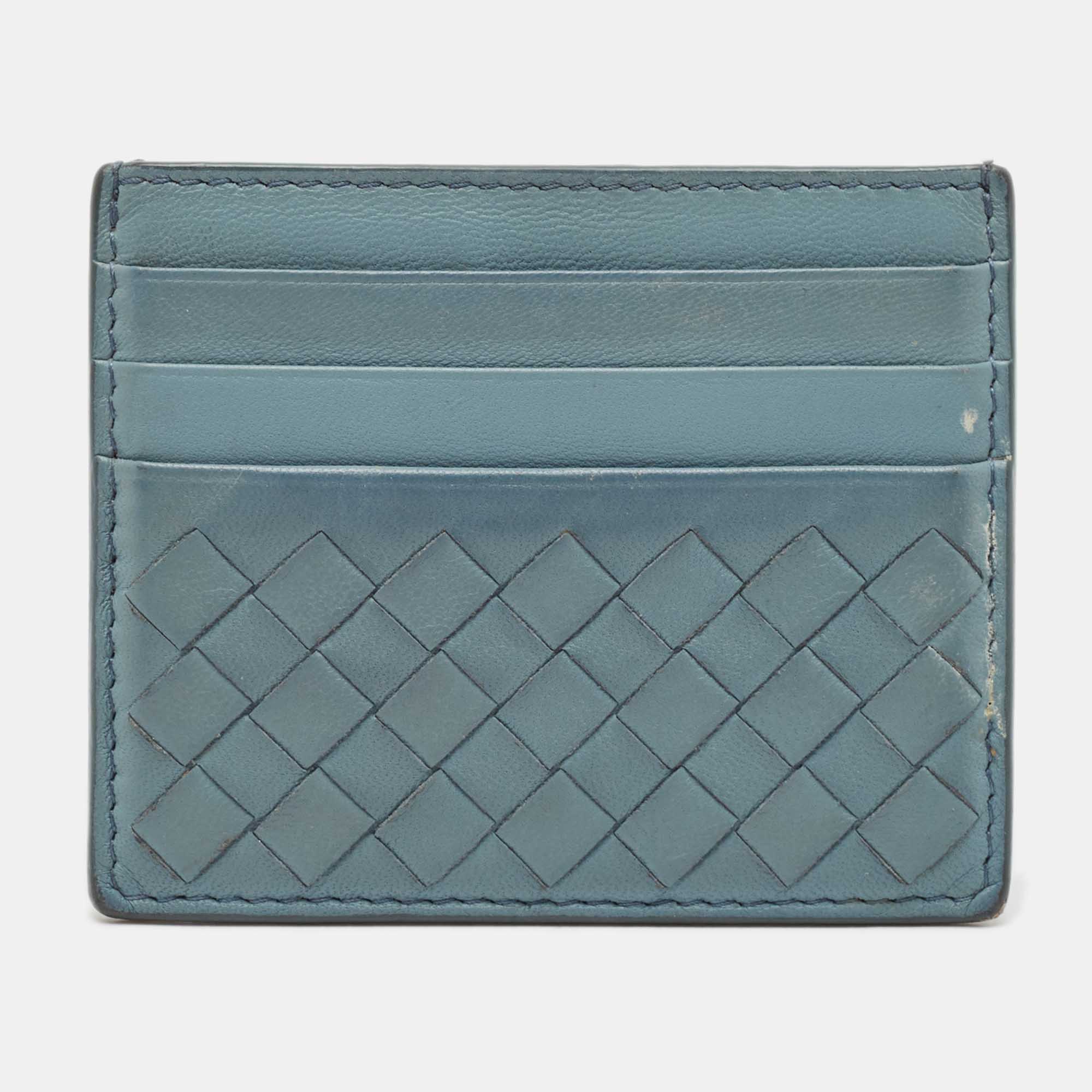 Bottega Veneta Light Blue Intrecciato Leather Card Holder