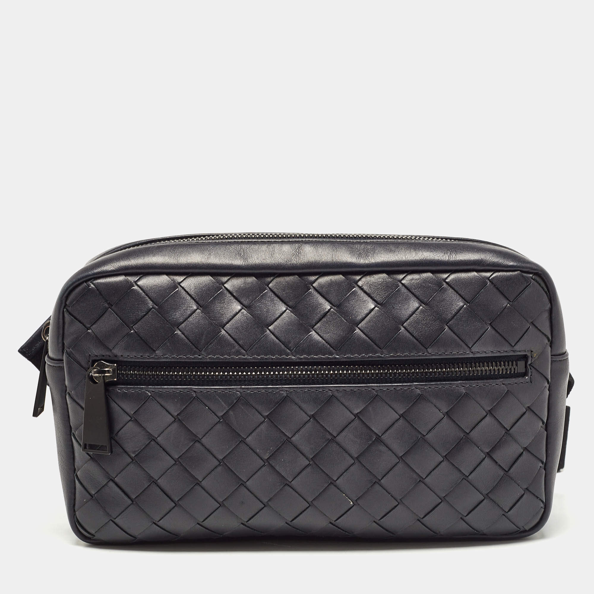Bottega Veneta Dark Blue Intrecciato Leather Belt Bag
