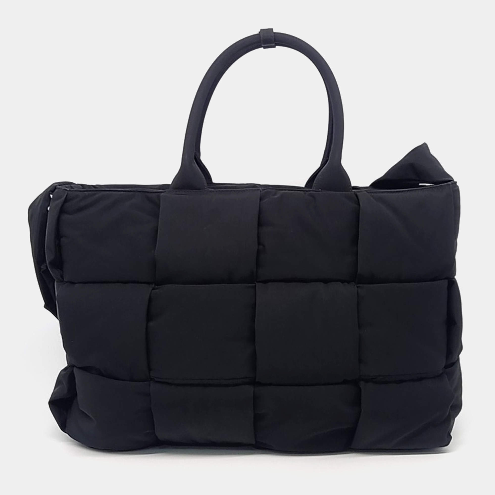 Bottega Veneta Black Fabric Padding Tech Arco Handbag