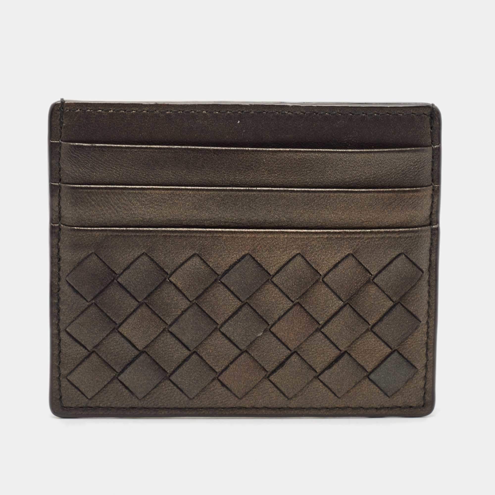 Bottega Veneta Metallic Intrecciato Leather Card Holder