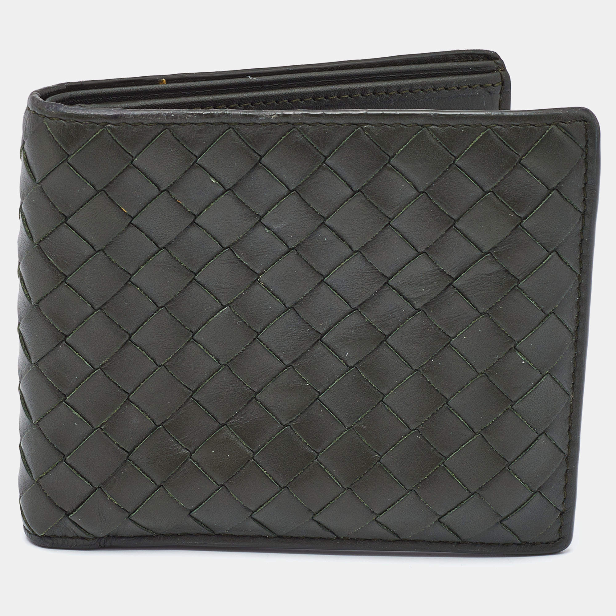 Bottega Veneta Olive Green Intrecciato Leather Bifold Wallet