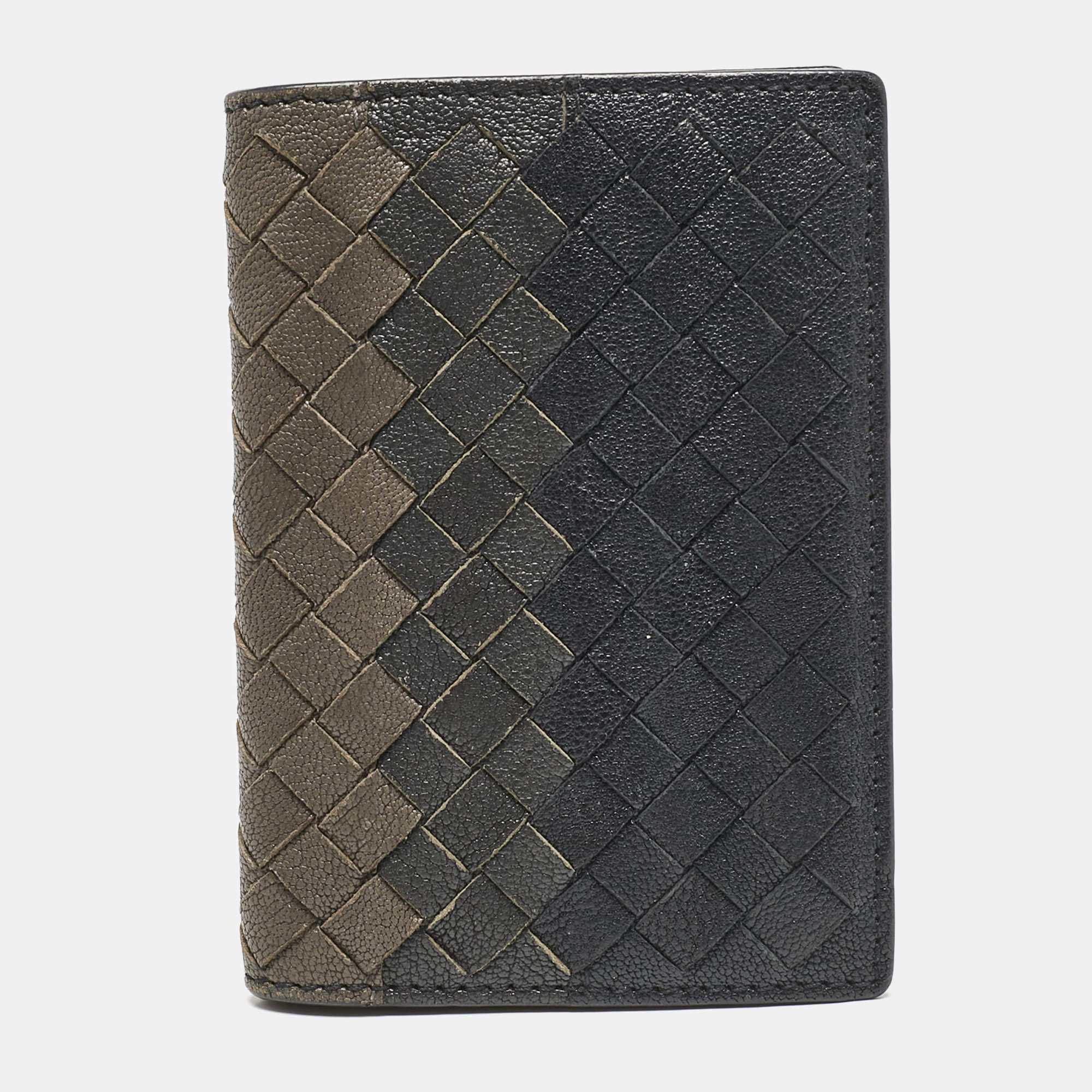 Bottega Veneta Ombre Black Intrecciato Leather Bifold Wallet
