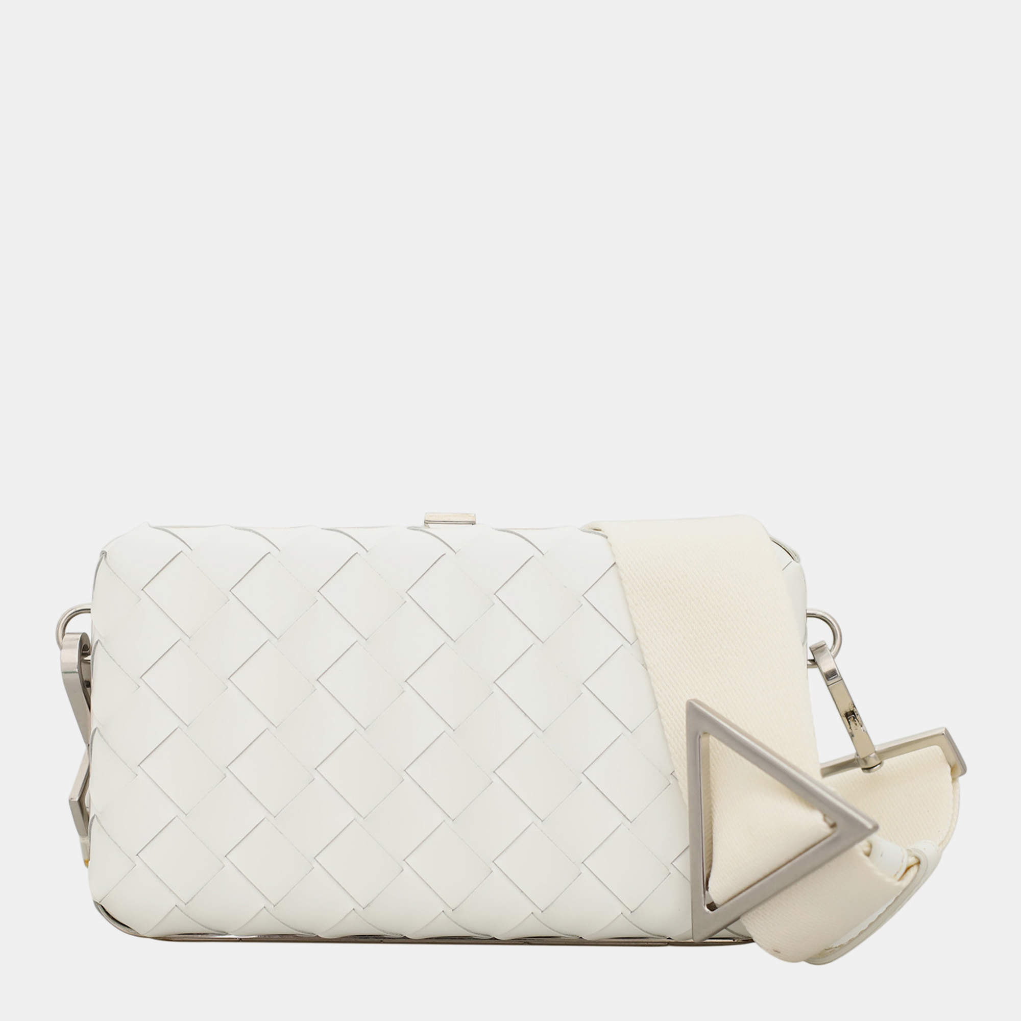 Bottega Veneta White Leather Intrecciato Case Crossbody Bag