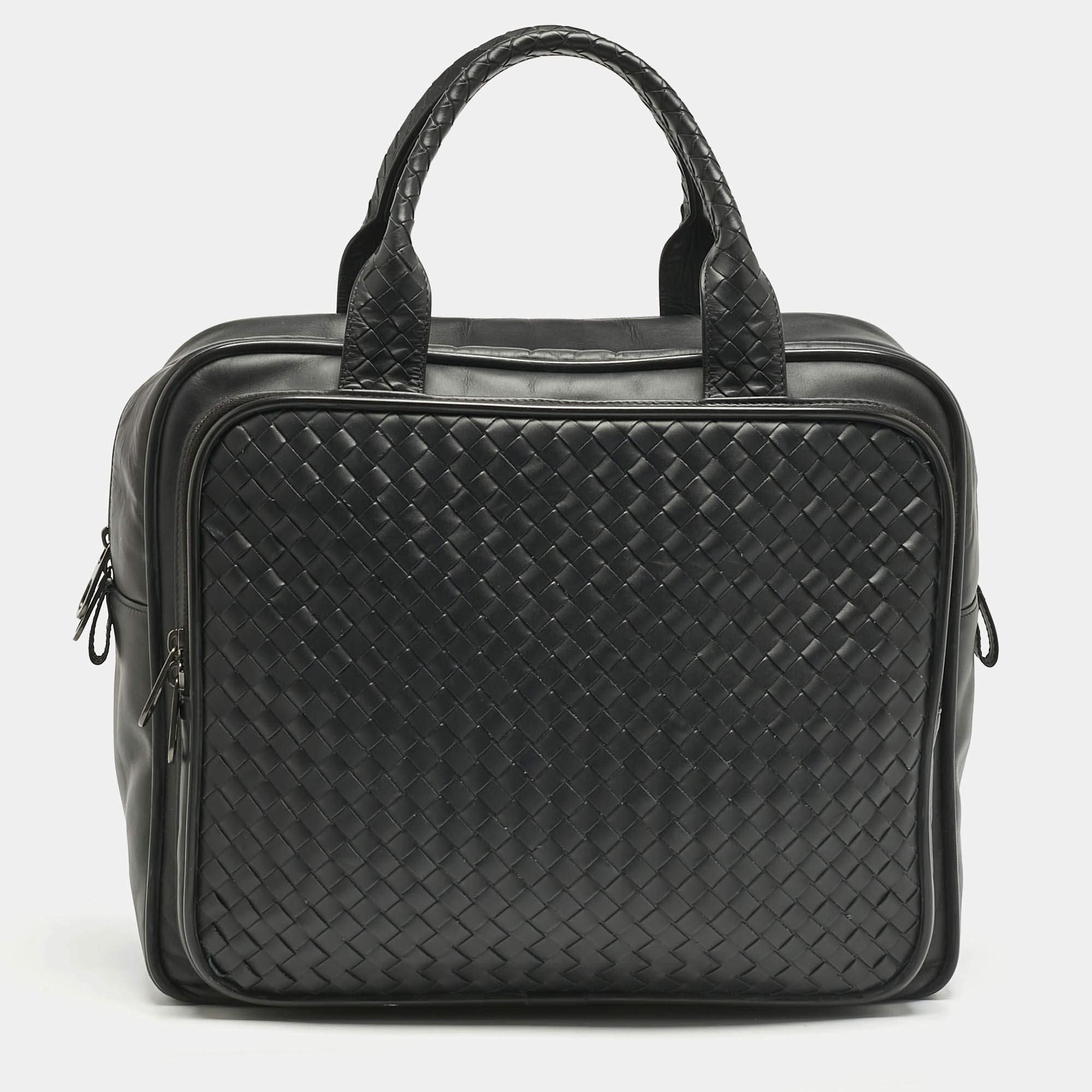 Bottega Veneta Black Intrecciato Leather Carry On Briefcase