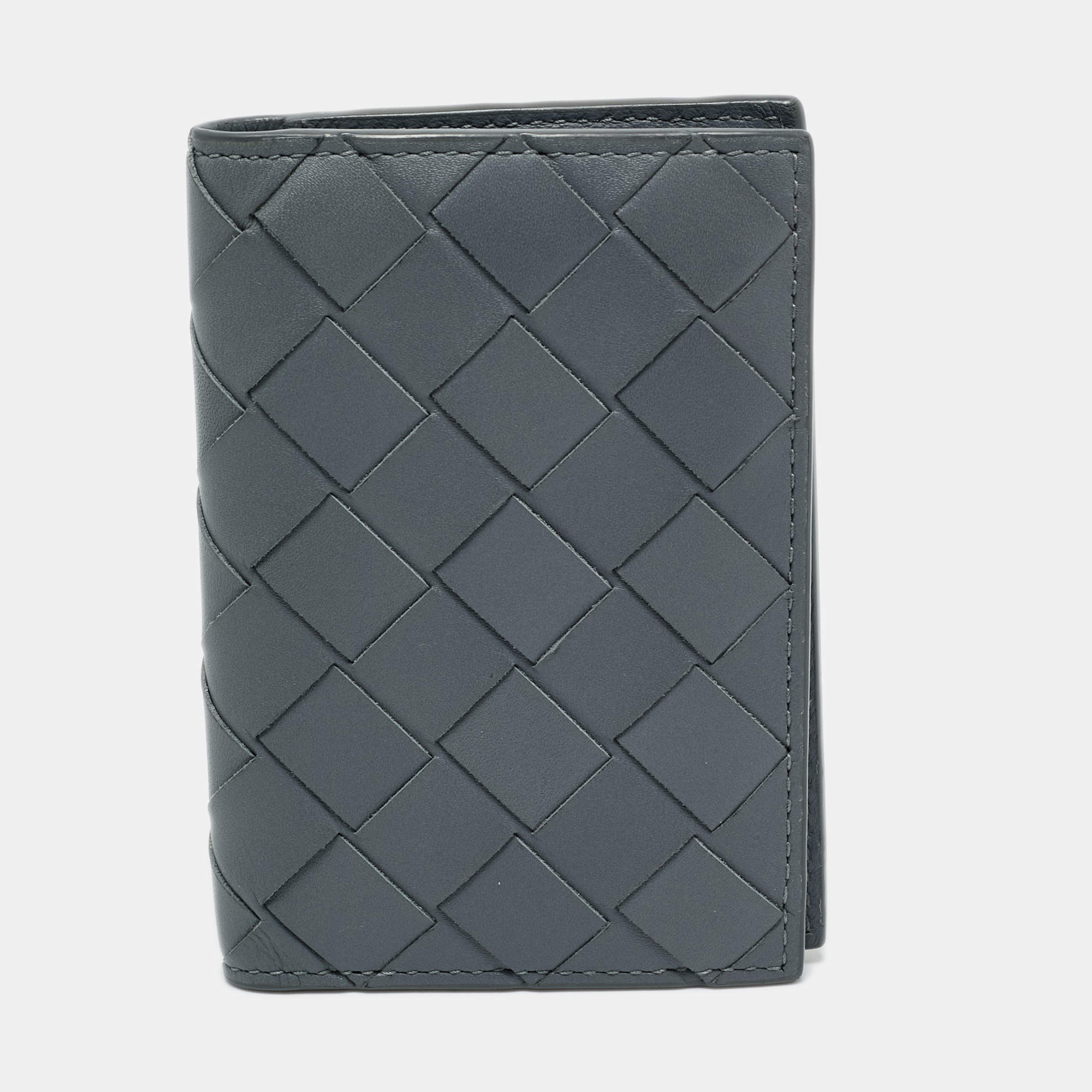 Bottega Veneta Grey Intrecciato Leather Card Holder