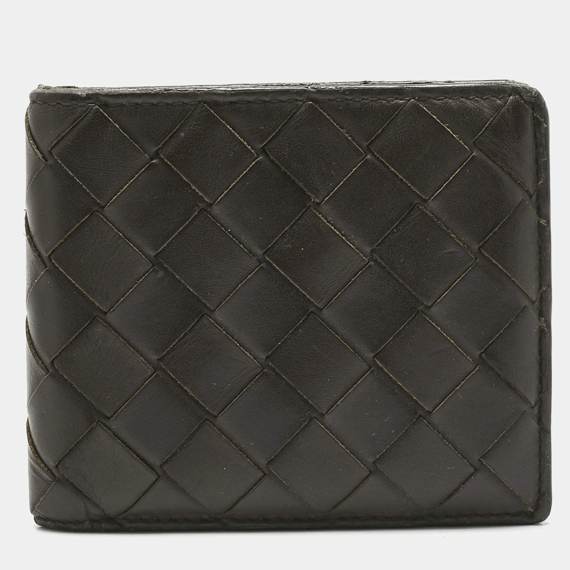 Pre Owned Bottega Veneta Brown Intrecciato Leather Bifold Wallet