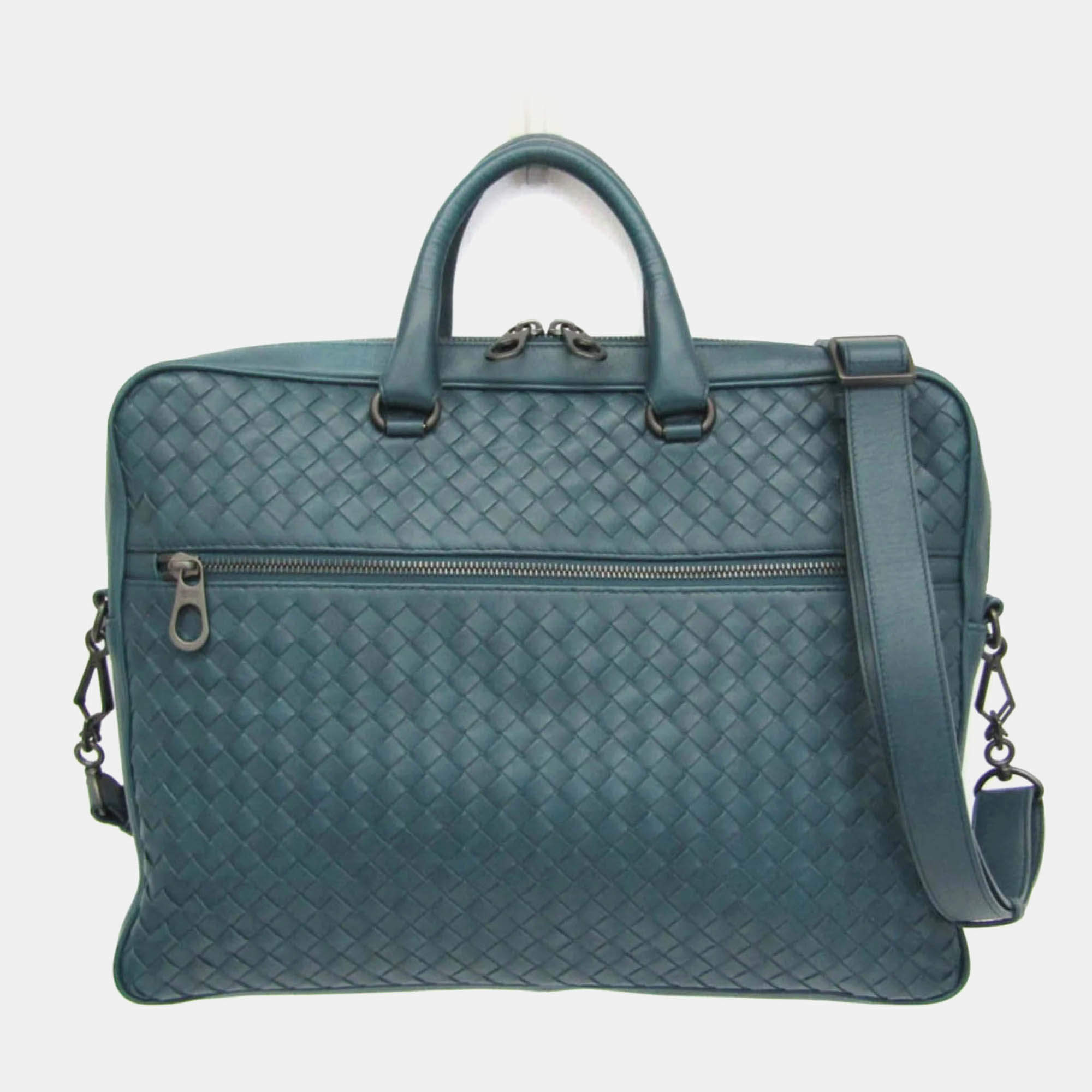 Pre Owned Bottega Veneta Intrecciato Dark Green Leather Briefcase