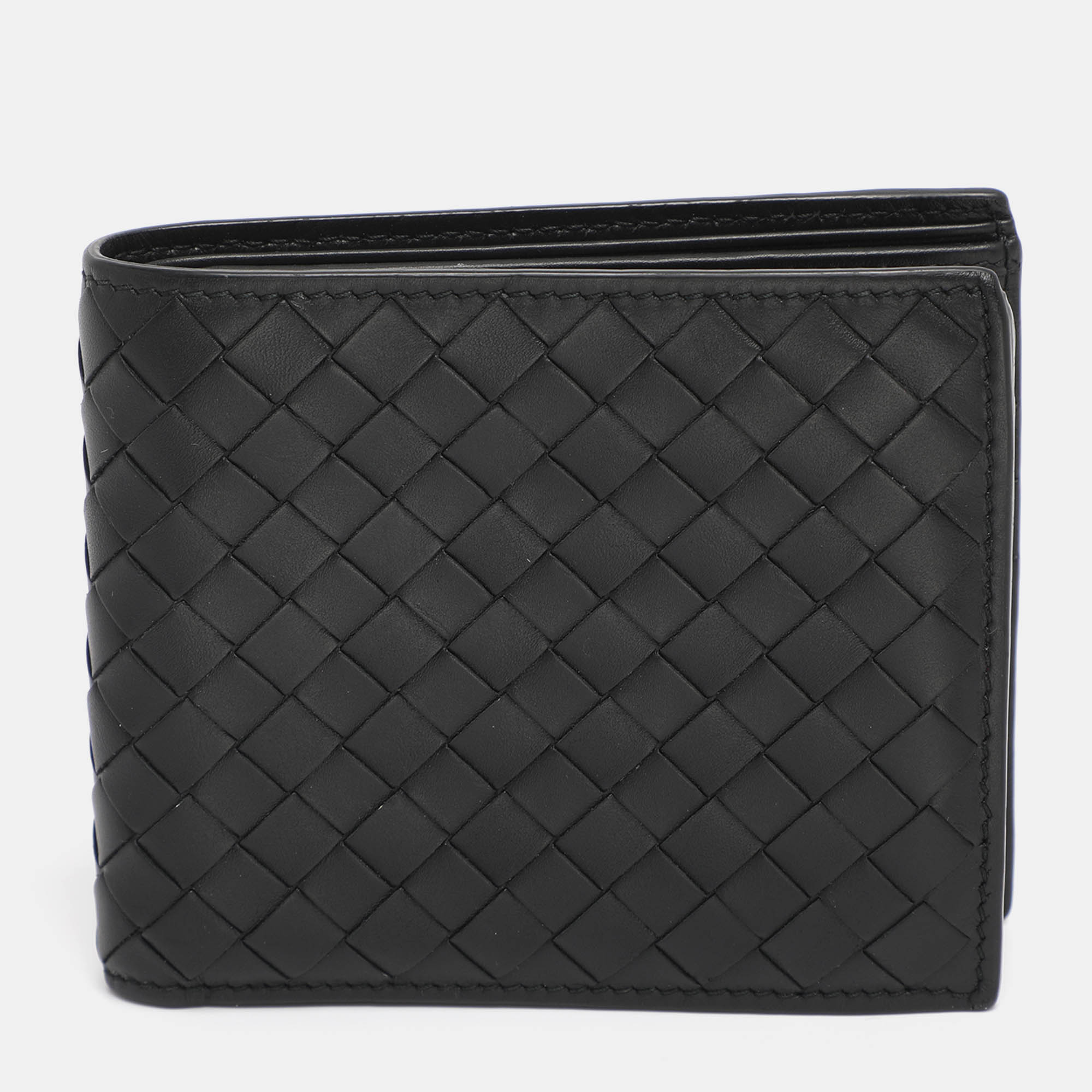 Pre Owned Bottega Veneta Black Leather Intrecciato Bifold Wallet