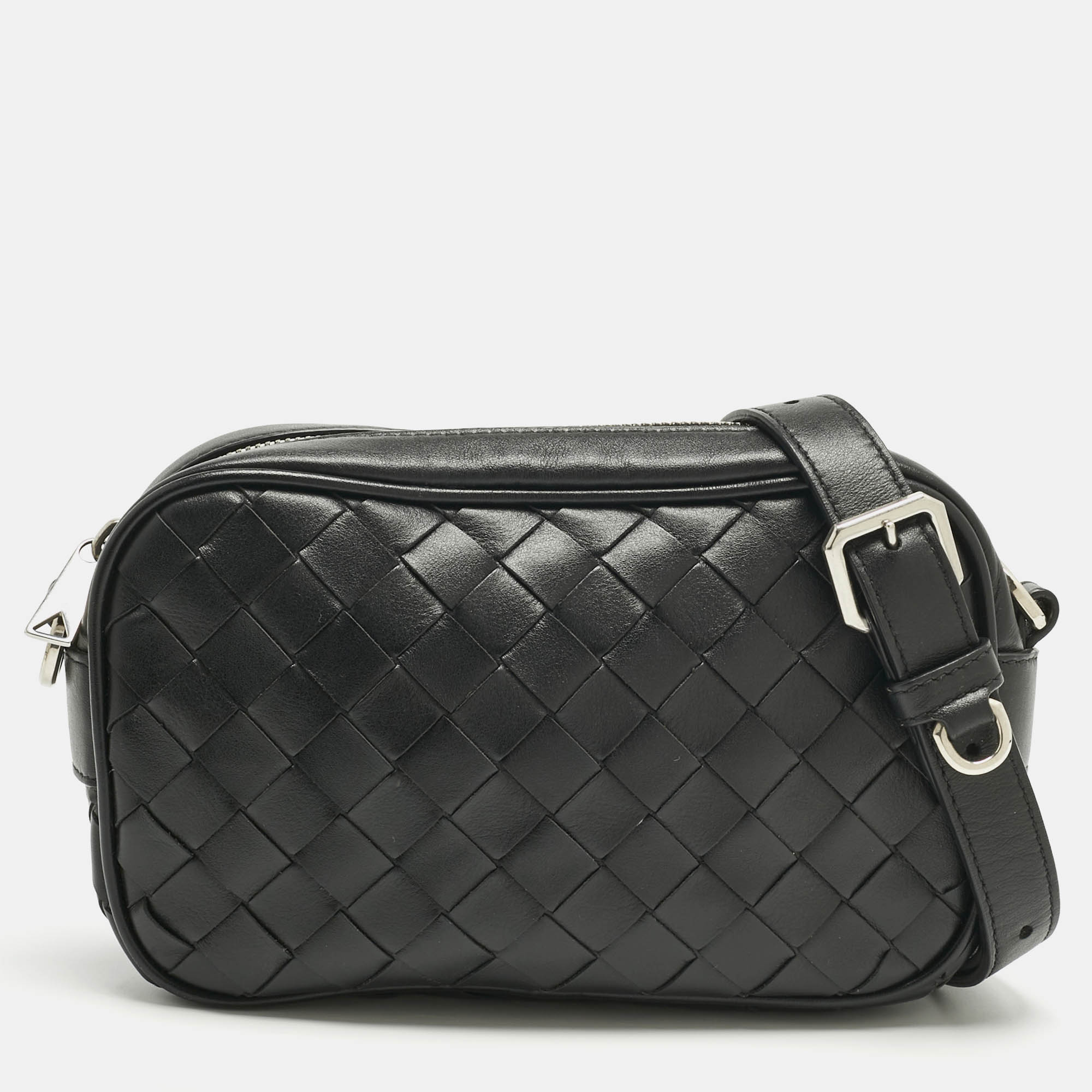 Pre Owned حقيبة كاميرا بوتيغا فينيتا جلد إنتريشياتو سوداء كروس بودي