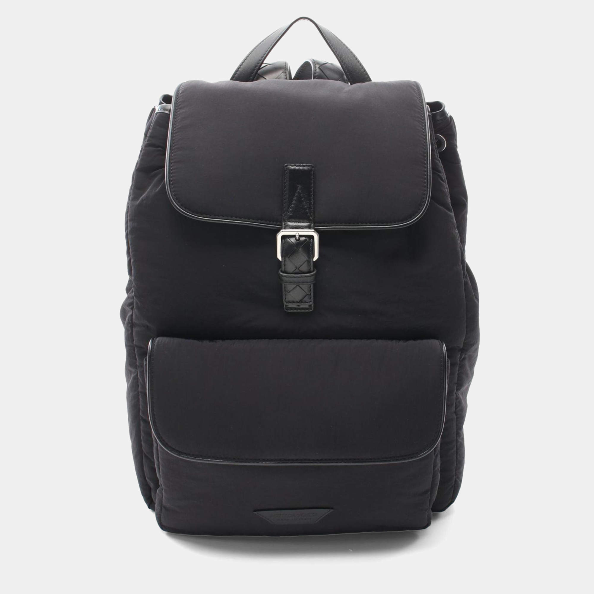 Pre Owned Bottega Veneta Crossroads Backpack Nylon Leather Black