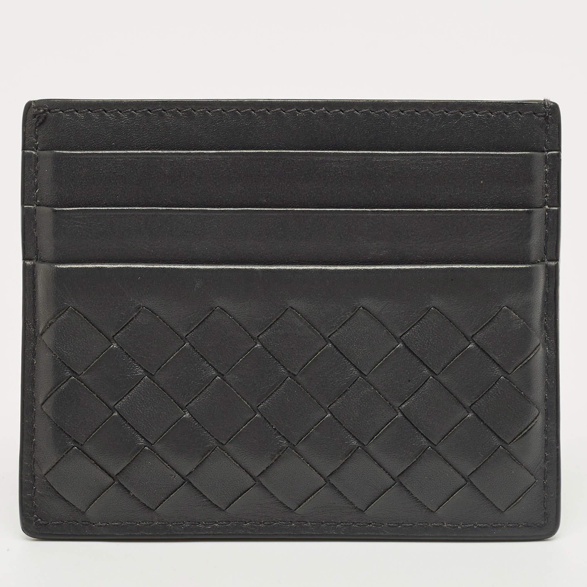 Pre Owned Bottega Veneta Grey Intrecciato Leather Card Holder