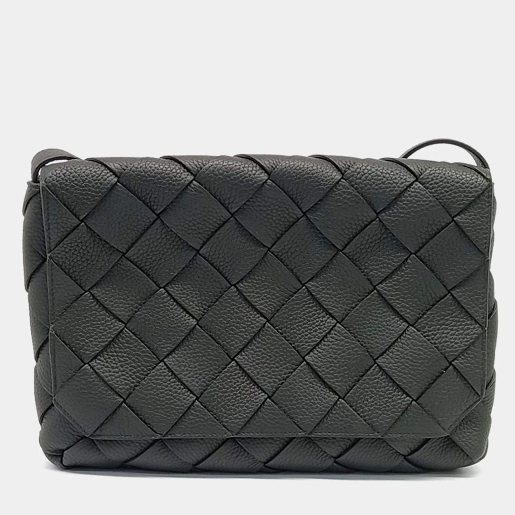 Pre Owned Bottega Veneta Green Leather Diago Large Crossbody Bag