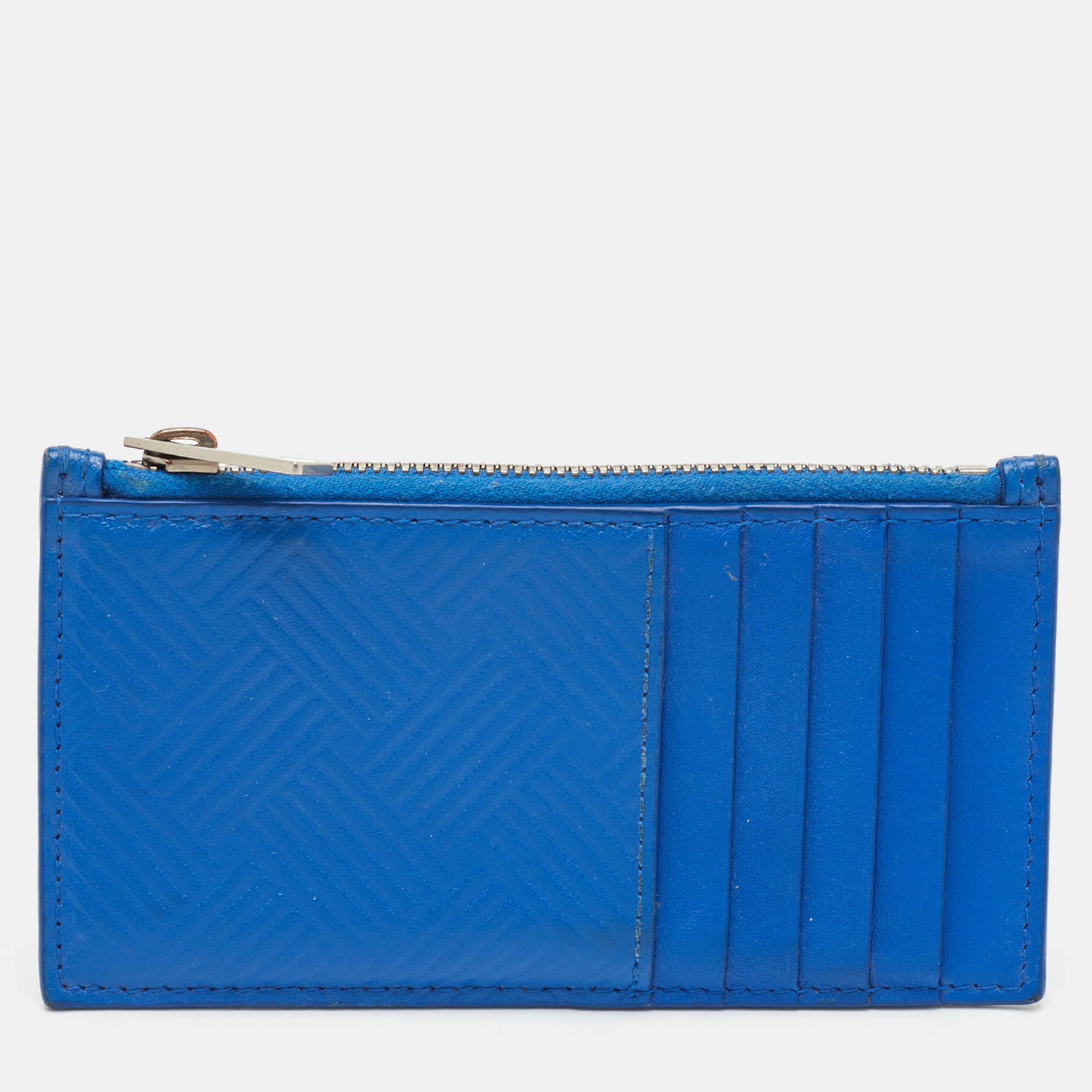 Pre Owned Bottega Veneta Blue Leather Zip Card Case