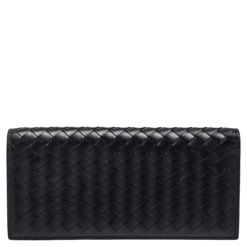 Pre Owned Bottega Veneta Black Intrecciato Leather Continental Wallet