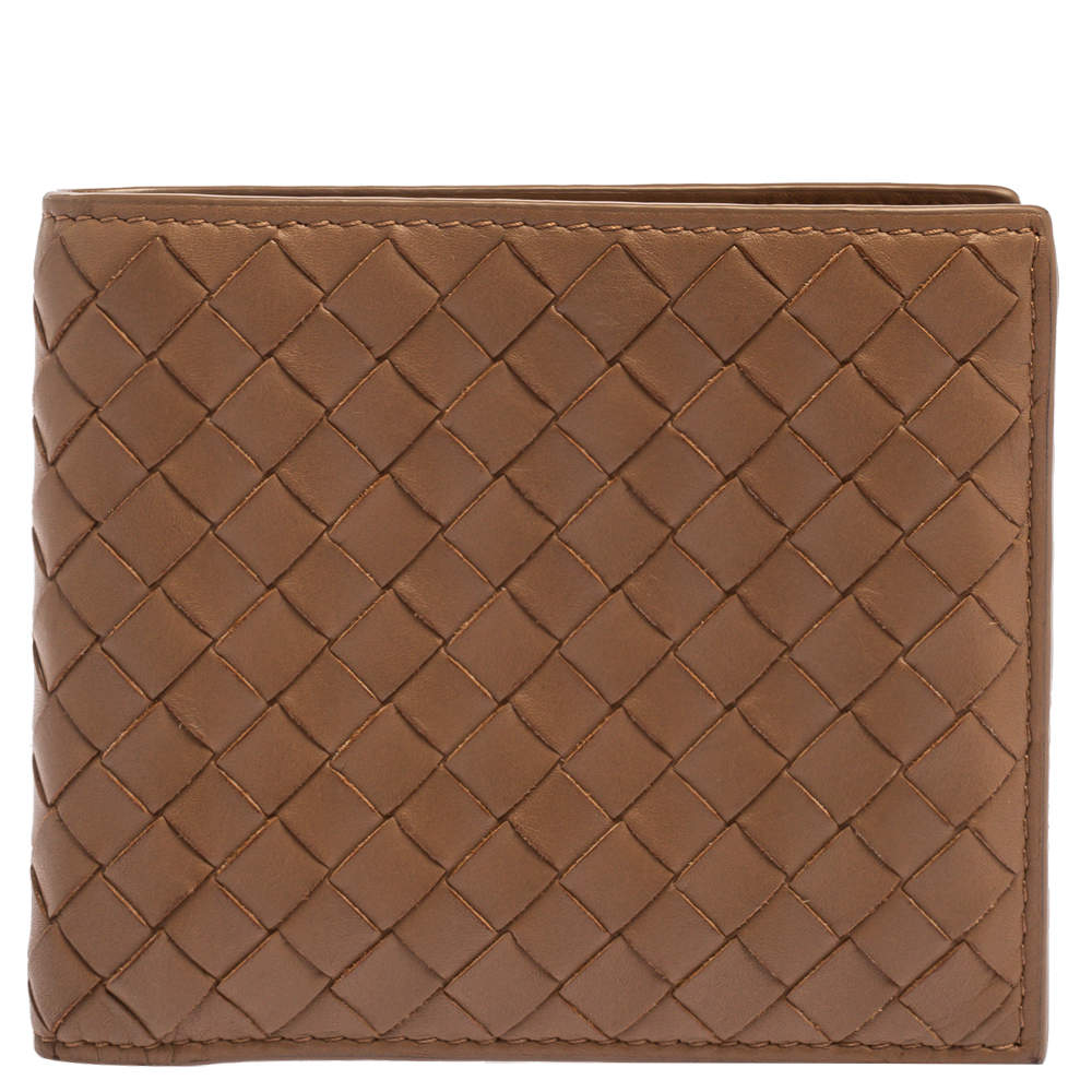 Pre Owned Bottega Veneta Beige Intrecciato Leather Bifold Wallet