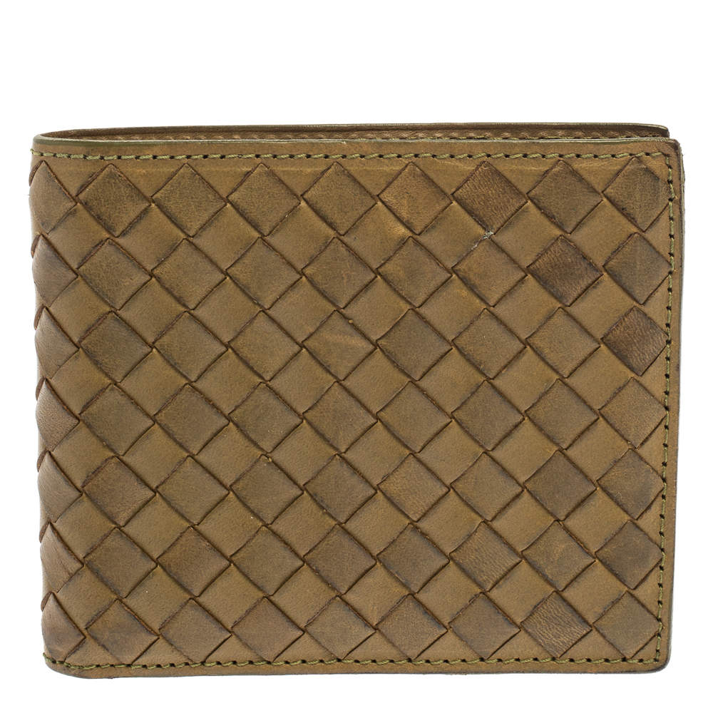 Bottega Veneta Khaki Green Intrecciato Leather Bi-Fold Wallet