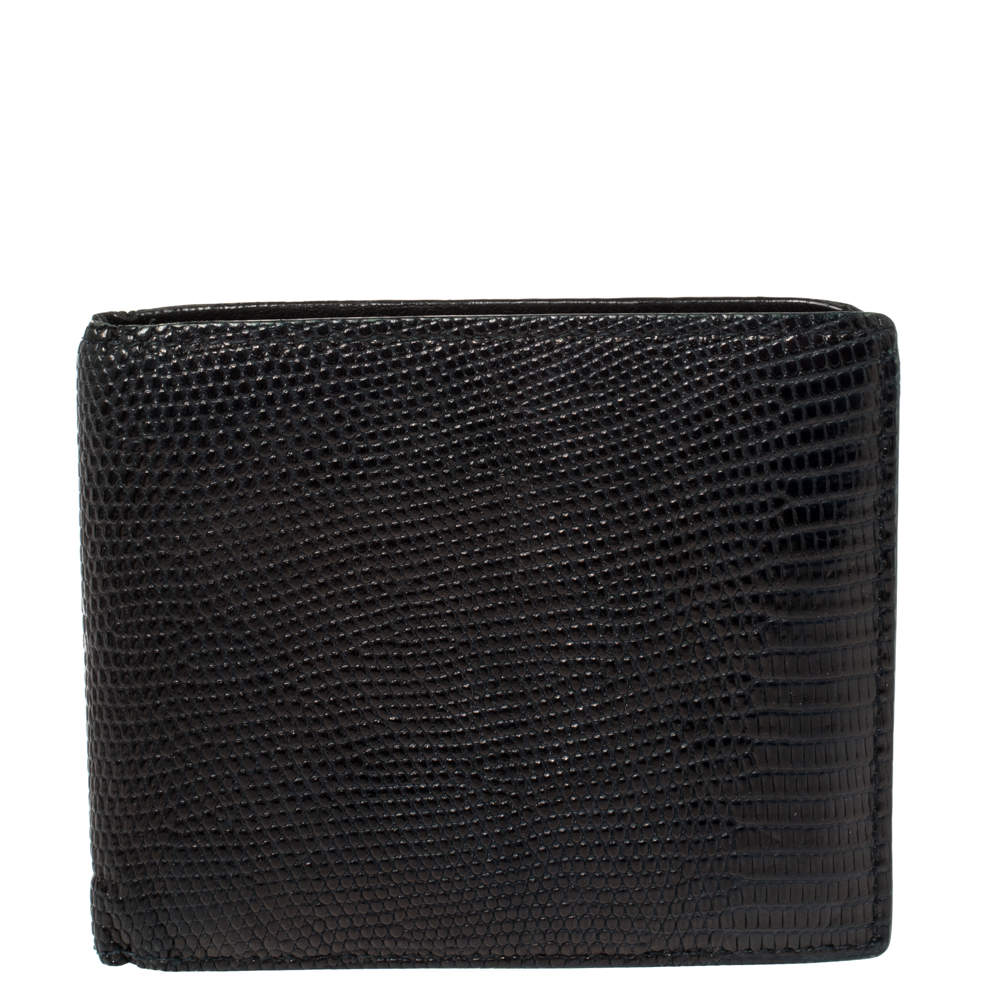 Bottega Veneta Midnight Blue Lizard Bifold Wallet