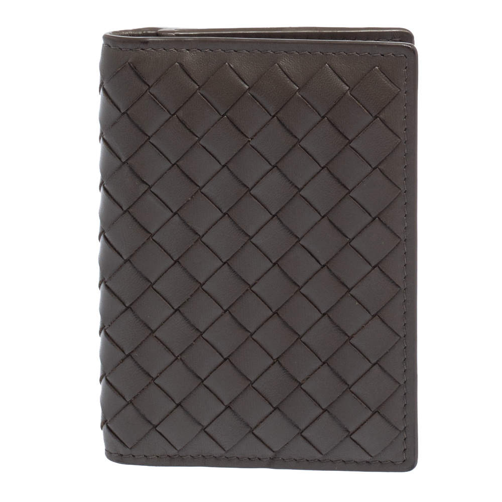 Pre Owned Bottega Veneta Grey Intrecciato Leather Card Holder