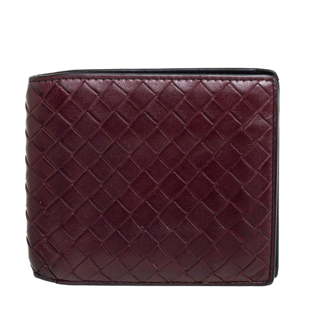 Bottega Veneta Maroon Intrecciato Leather Bifold Wallet