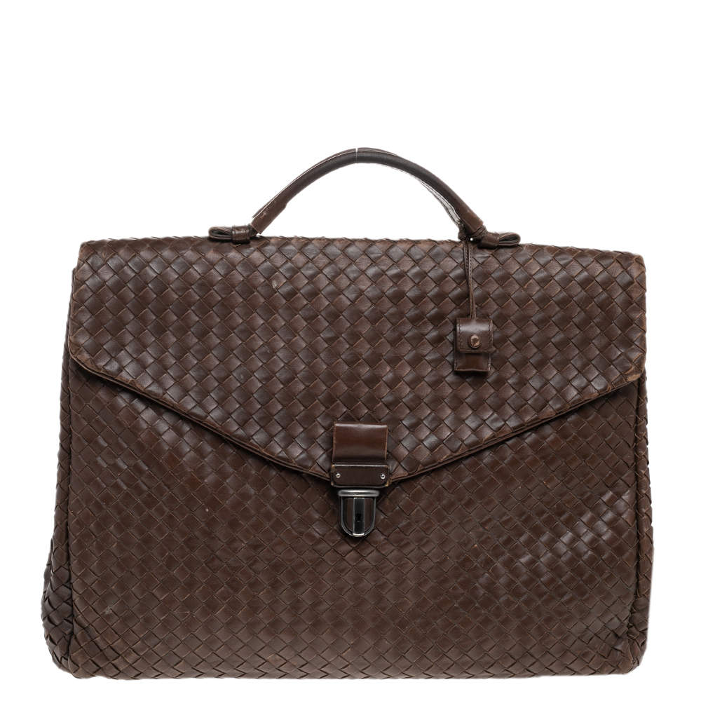 Pre Owned Bottega Veneta Brown Intrecciato Leather Briefcase