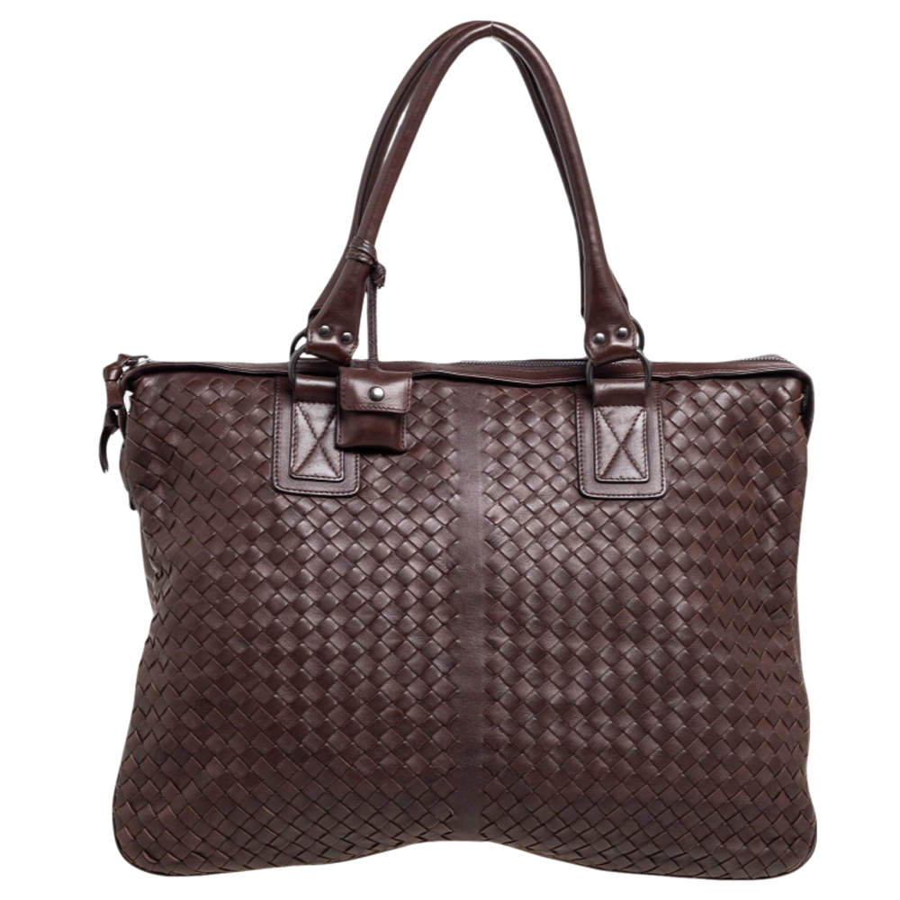 Bottega Veneta Dark Brown Intrecciato Leather Double Compartment Briefcase
