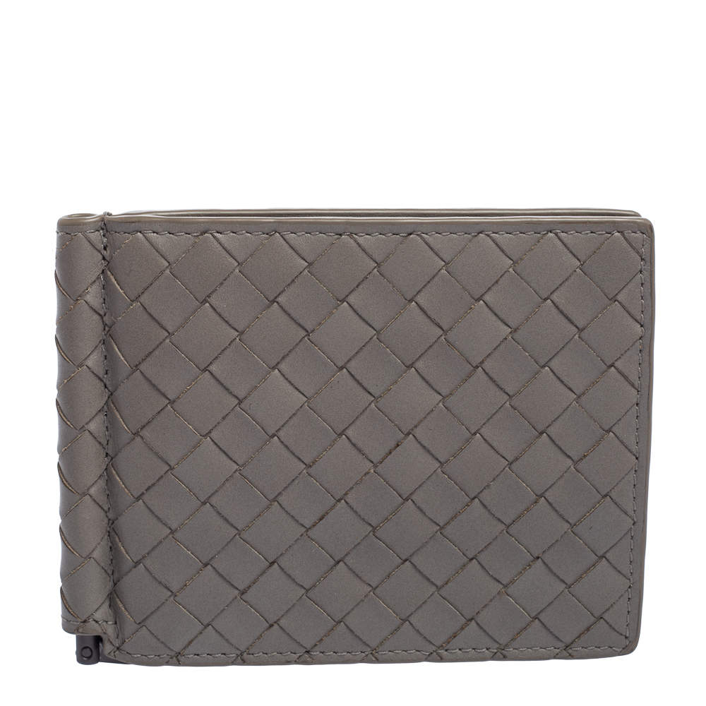 Pre Owned Bottega Veneta Grey Intrecciato Leather Bill Clip Wallet