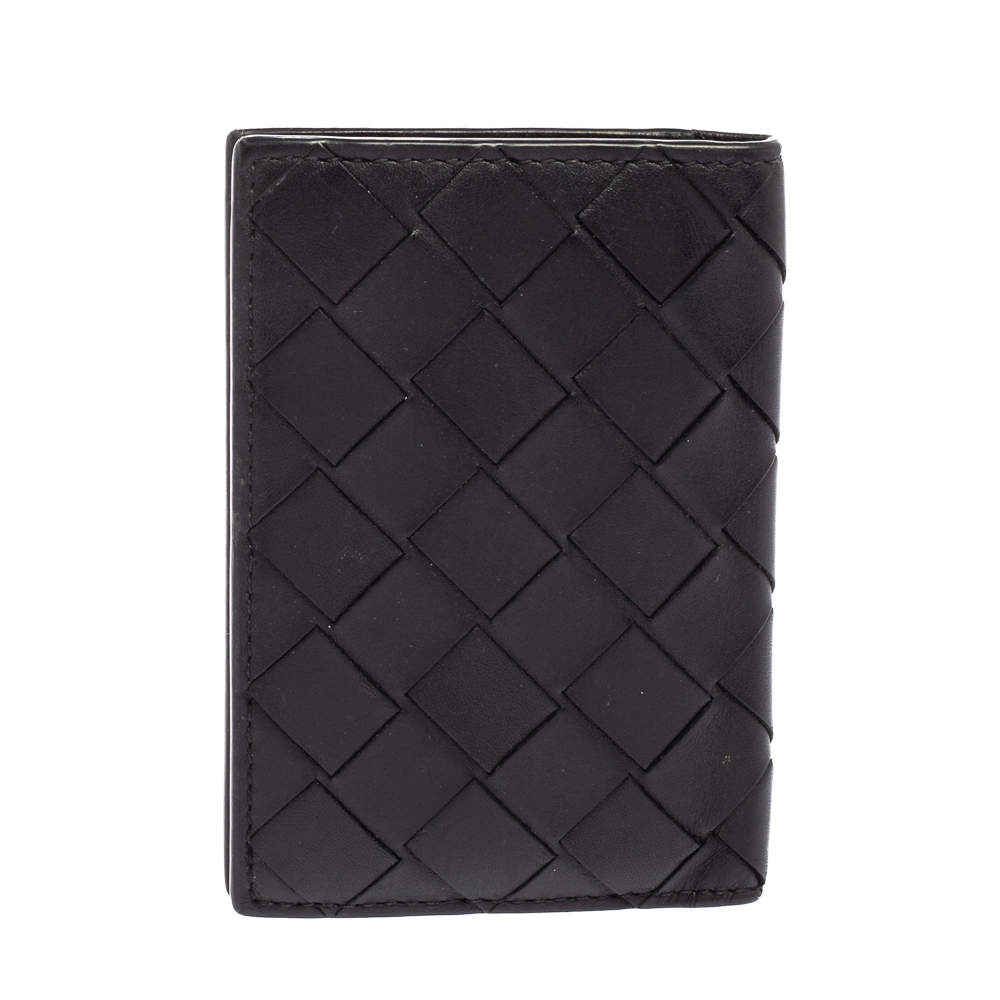 Pre Owned Bottega Veneta Black Intrecciato Leather Bifold Card Case