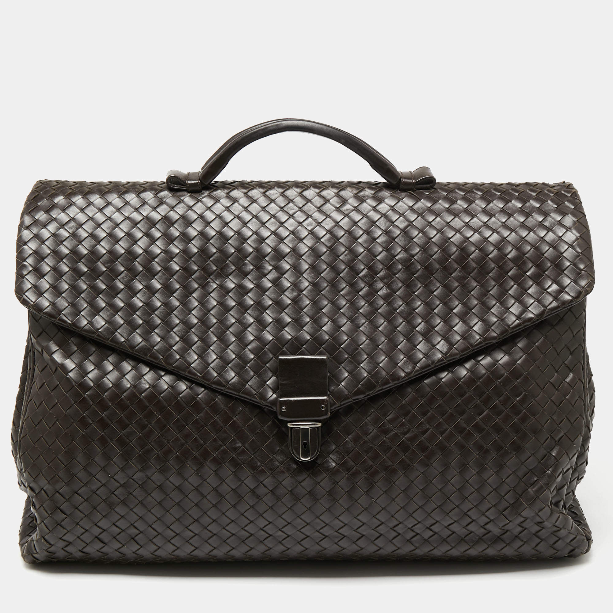 Pre Owned Bottega Veneta Brown Intrecciato Leather Briefcase