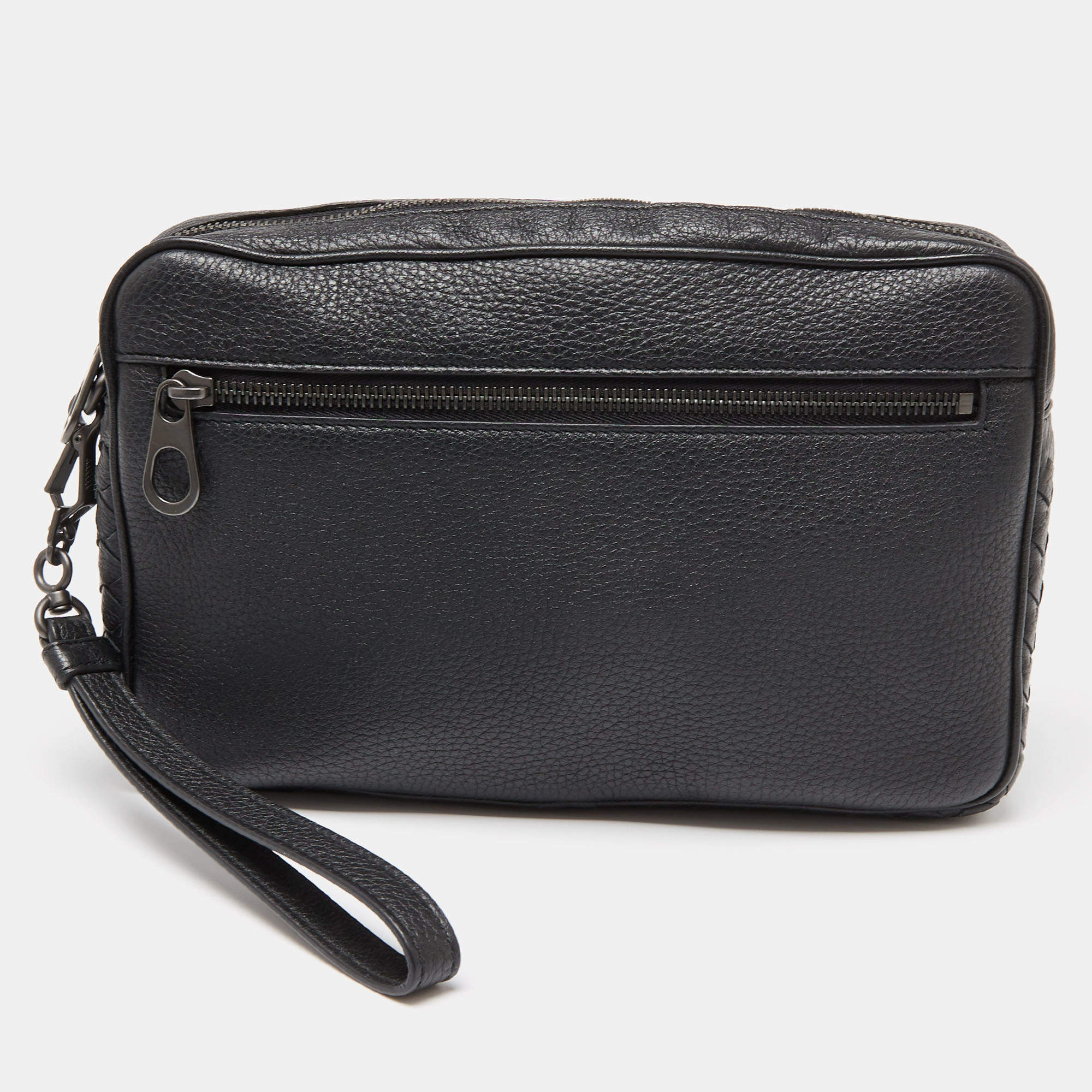 Bottega Veneta Black Intrecciato Leather Wristlet Pouch