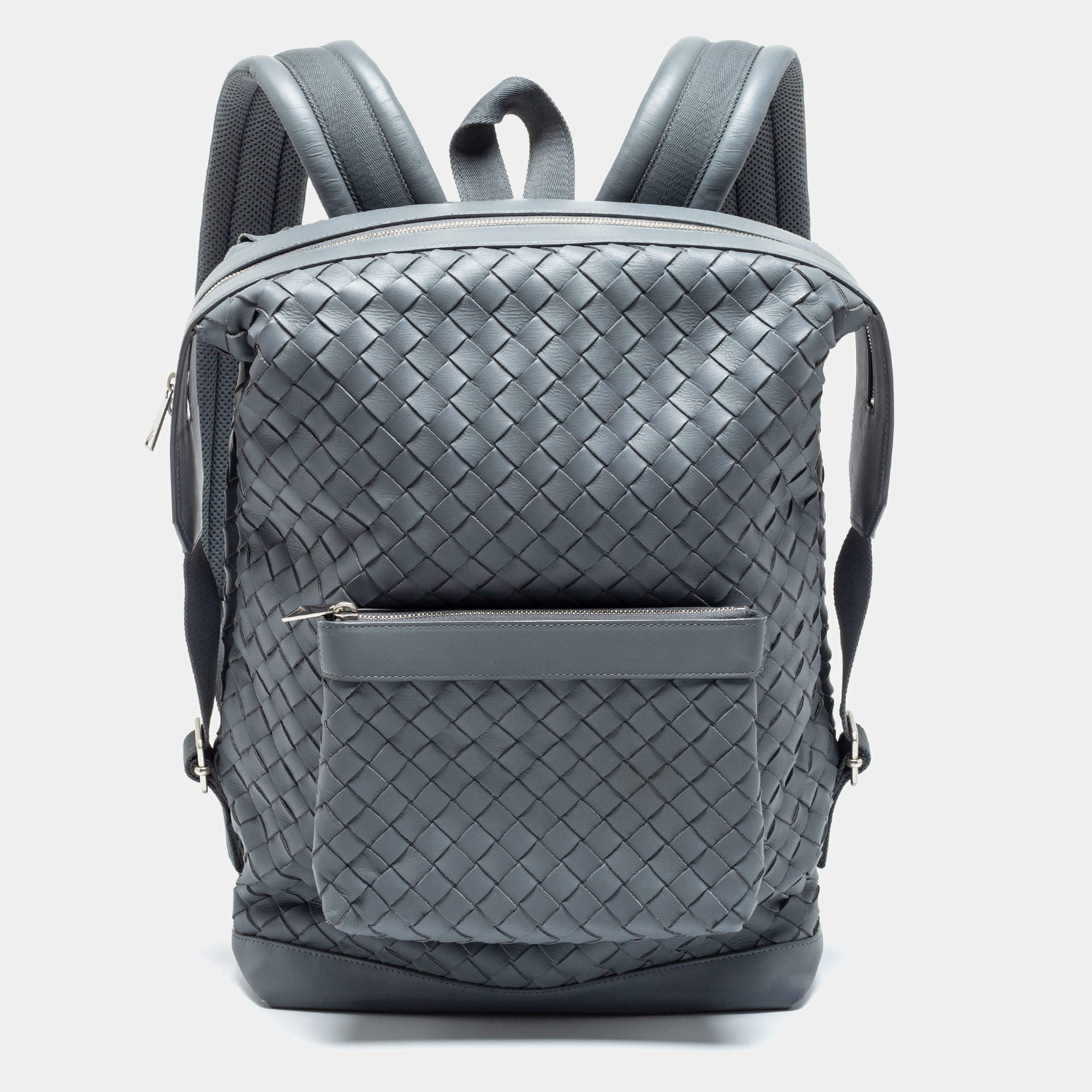 Pre Owned Bottega Veneta Grey Intrecciato Leather Classic Backpack