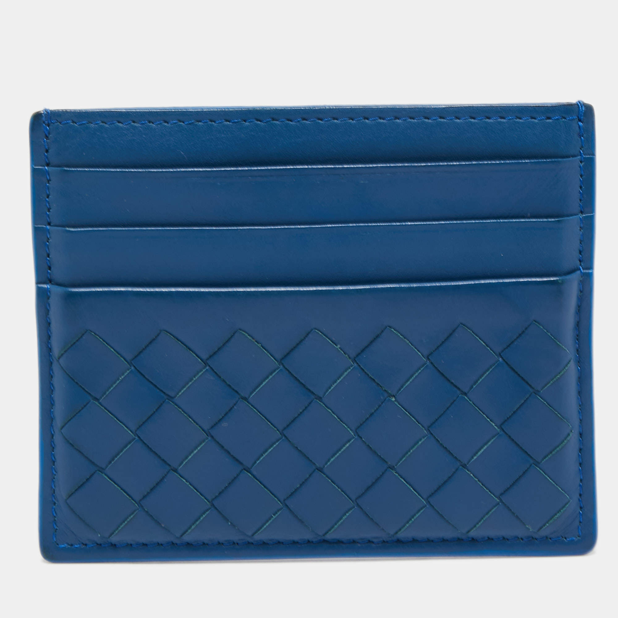 Bottega Veneta Blue Intrecciato Leather Card Holder