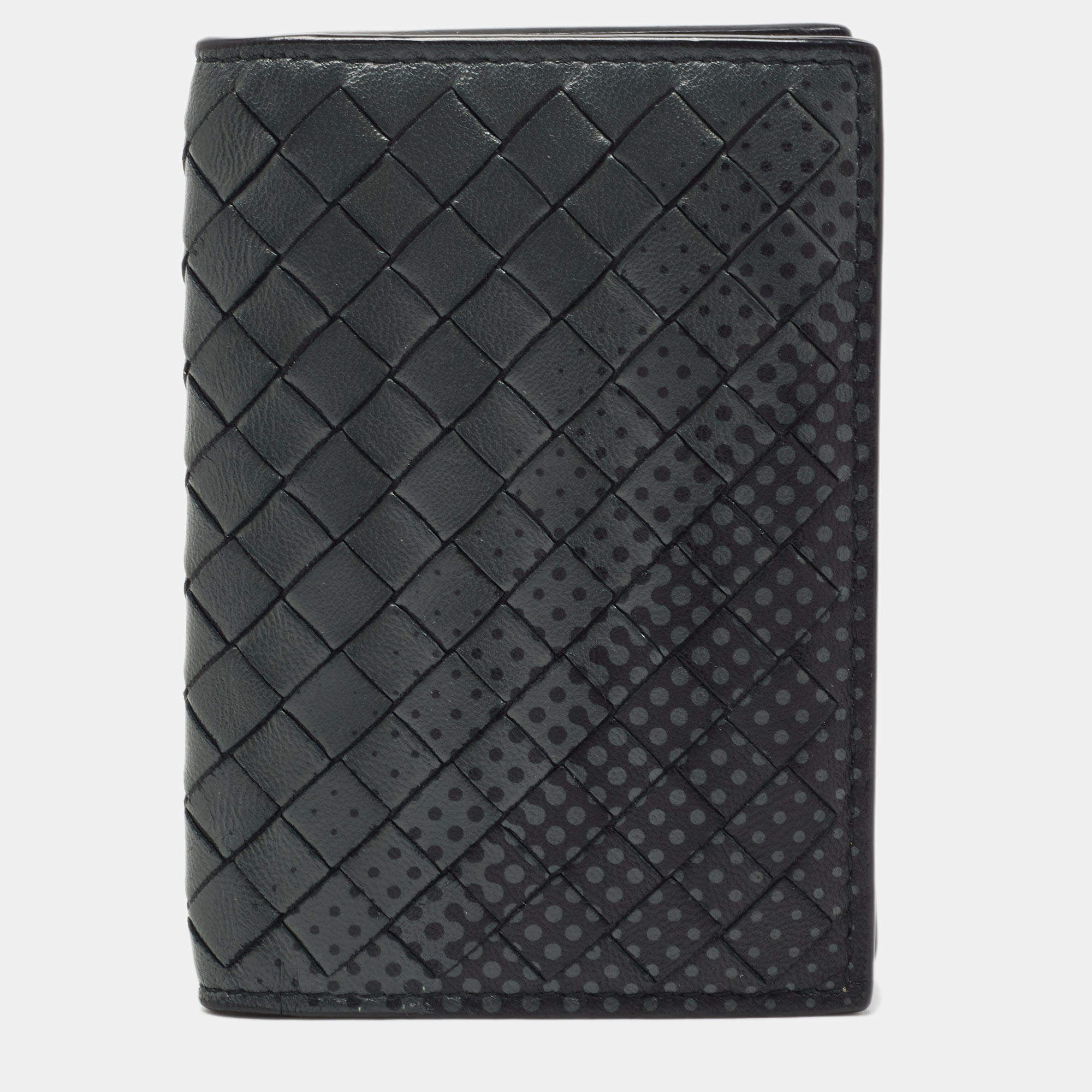 Bottega Veneta Dark Grey Printed Intrecciato Leather Bifold Card Case 