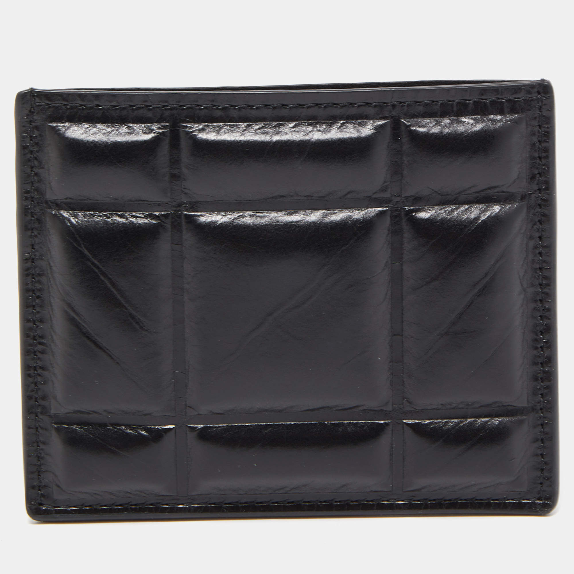 Pre Owned Bottega Veneta Black Padded Intrecciato Leather Card Holder