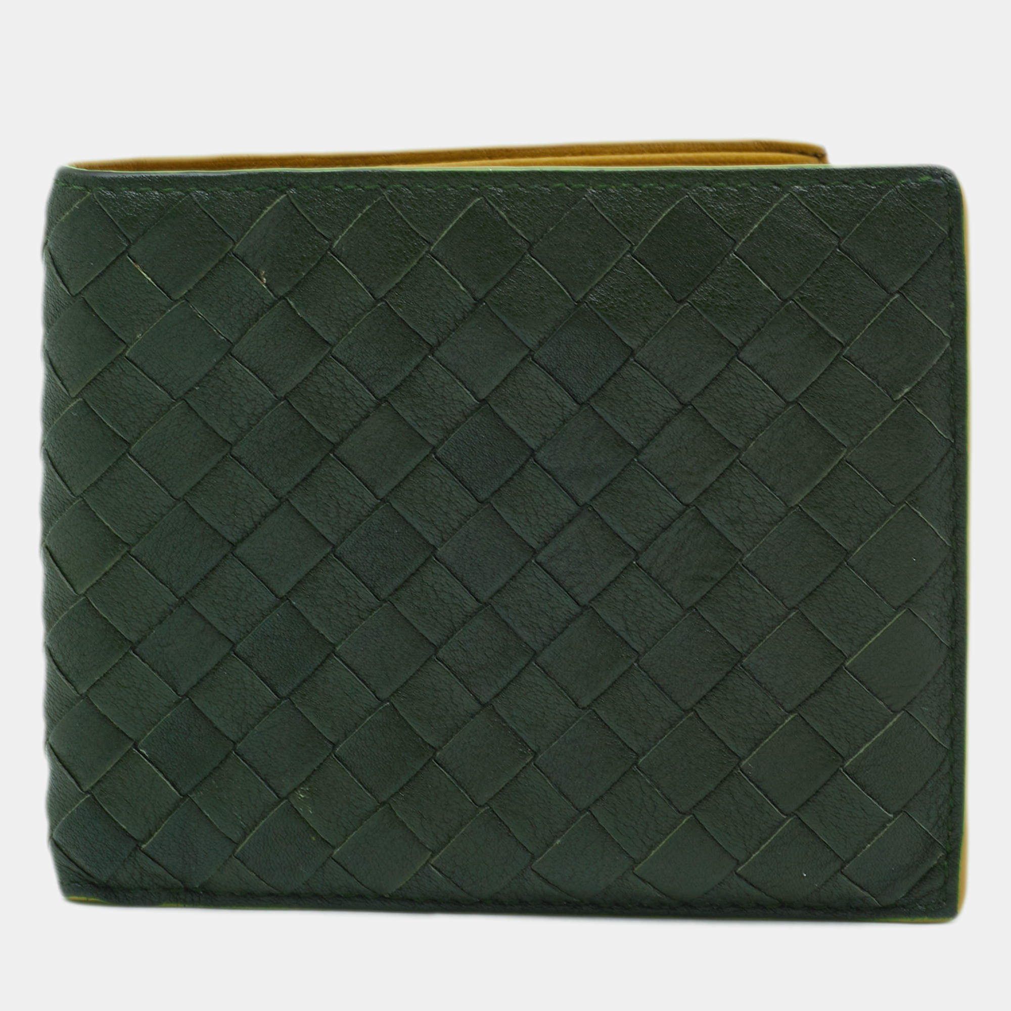 مملوكة مسبقًا Bottega Veneta Olive Green Intrecciato Leather Bifold Wallet
