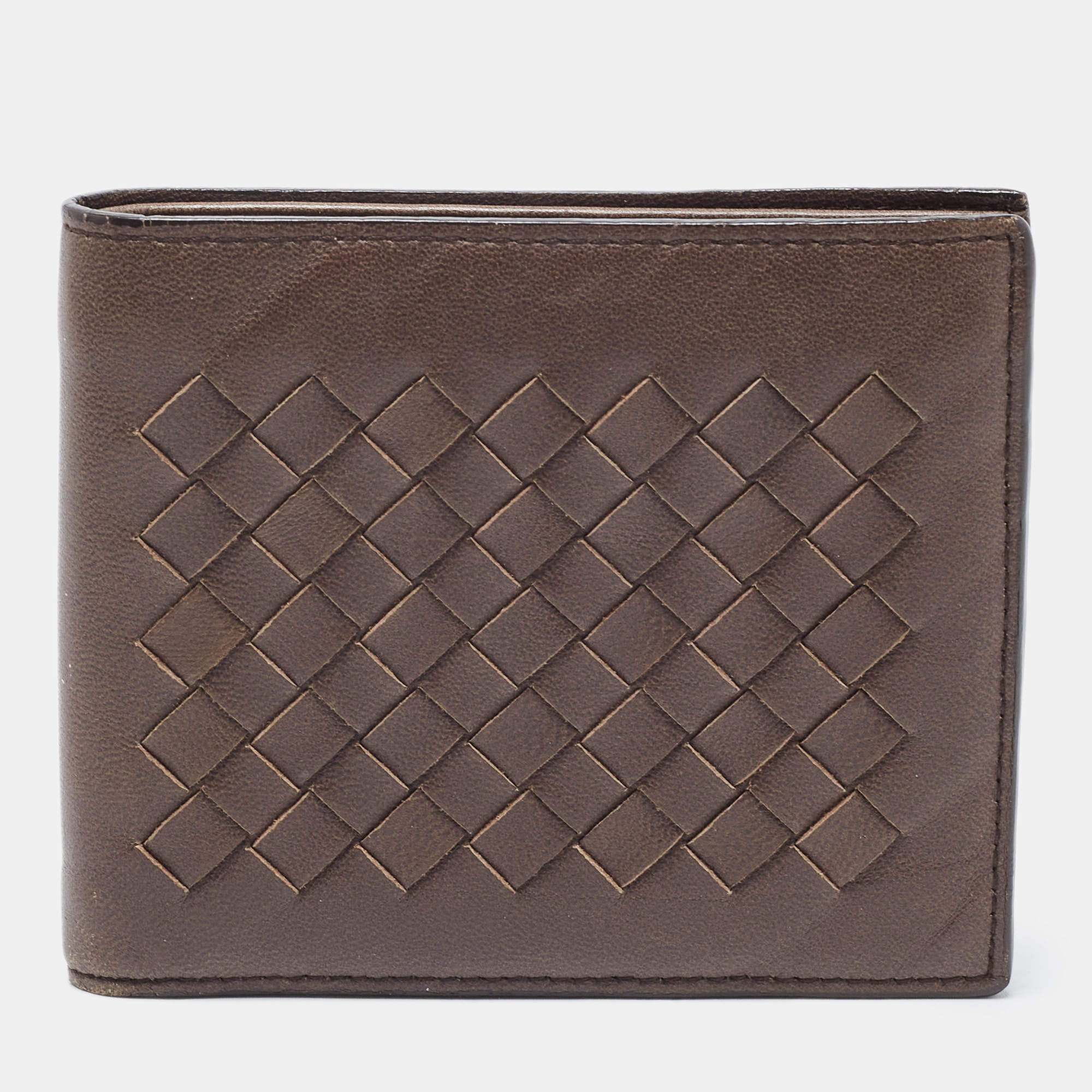 Pre Owned Bottega Veneta Brown Intrecciato Leather Bifold Wallet