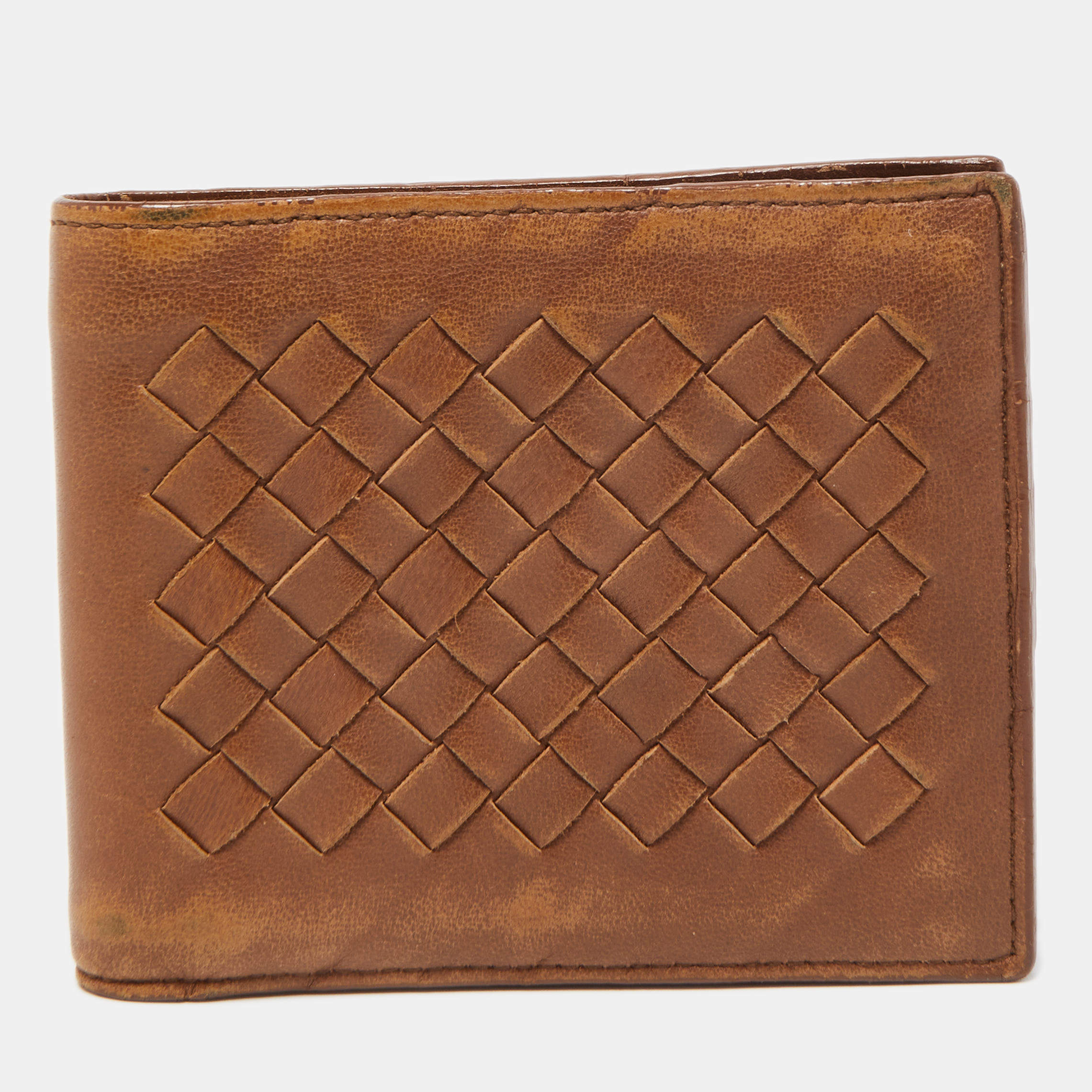 Pre Owned Bottega Veneta Brown Intrecciato Leather Bifold Wallet