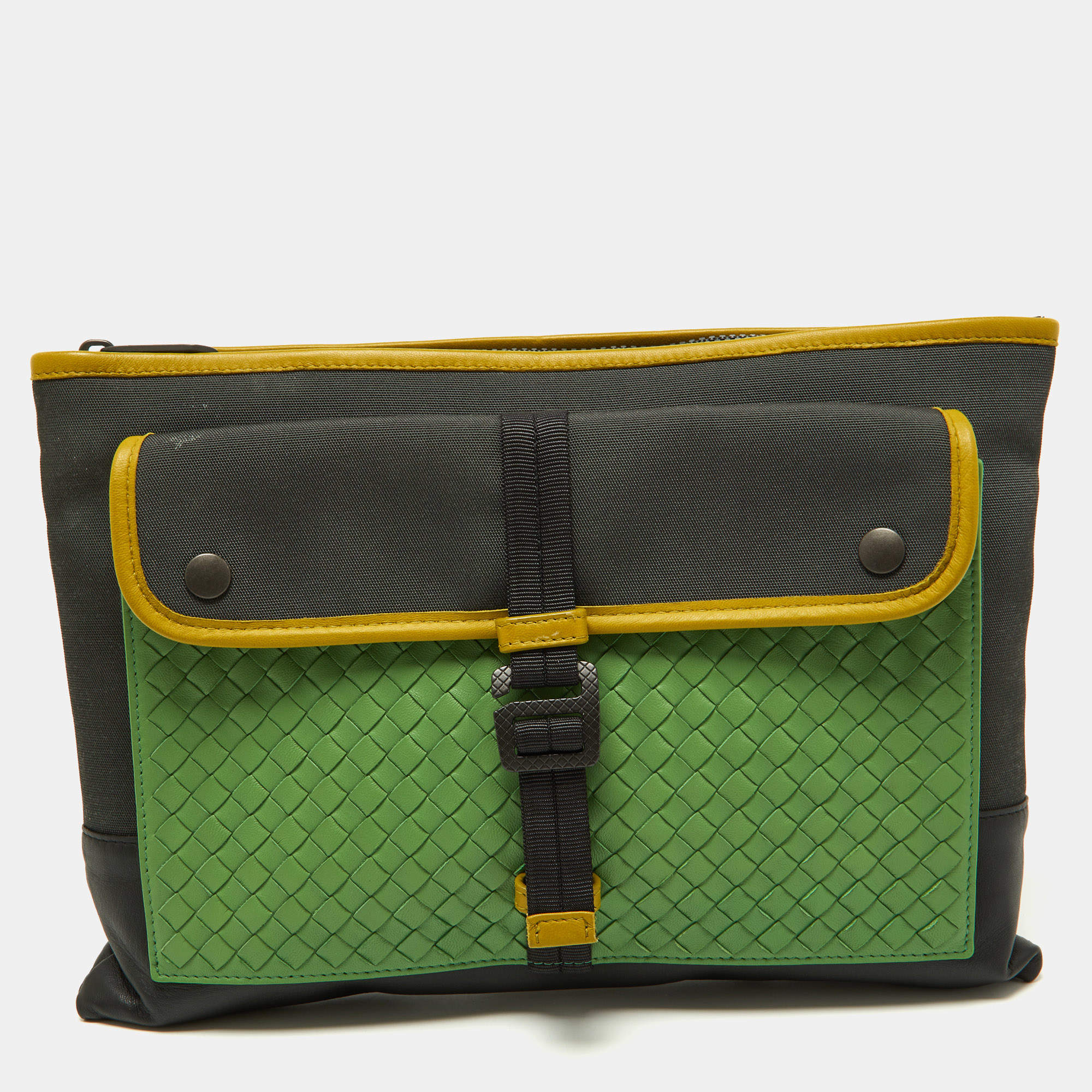 Pre Owned Bottega Veneta Multicolor Nylon Leather Zip Pouch