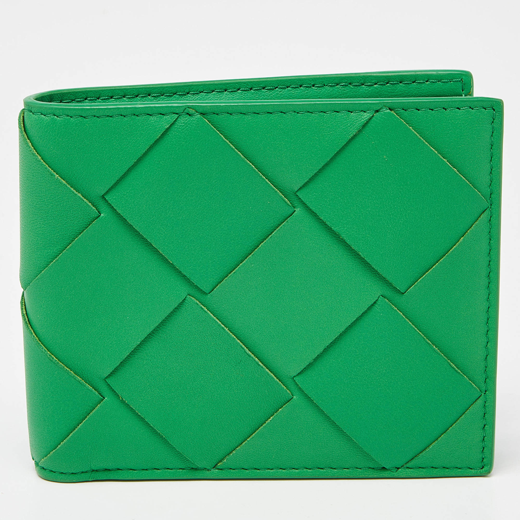 Bottega Veneta Green Intrecciato Leather Bifold Wallet