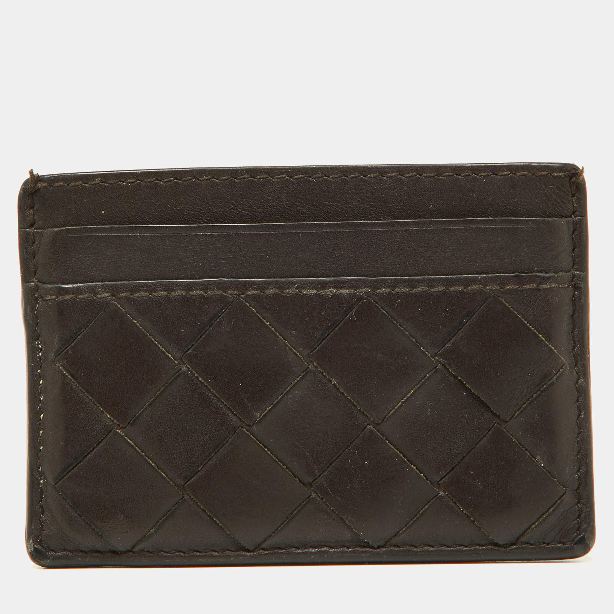 مملوكة مسبقًا Bottega Veneta Brown Intrecciato Leather Card Holder