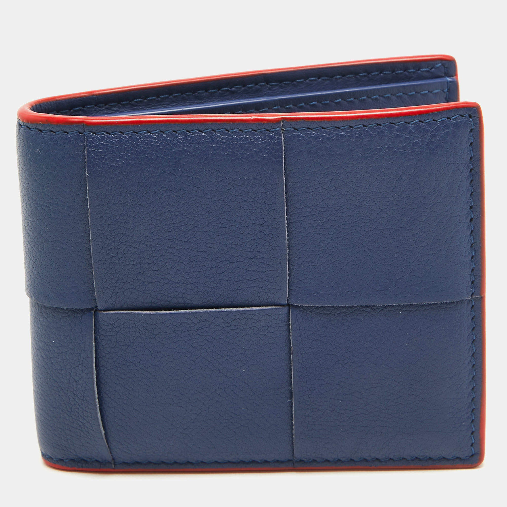 Bottega Veneta Blue Intrecciato Leather Cassette Bifold Wallet