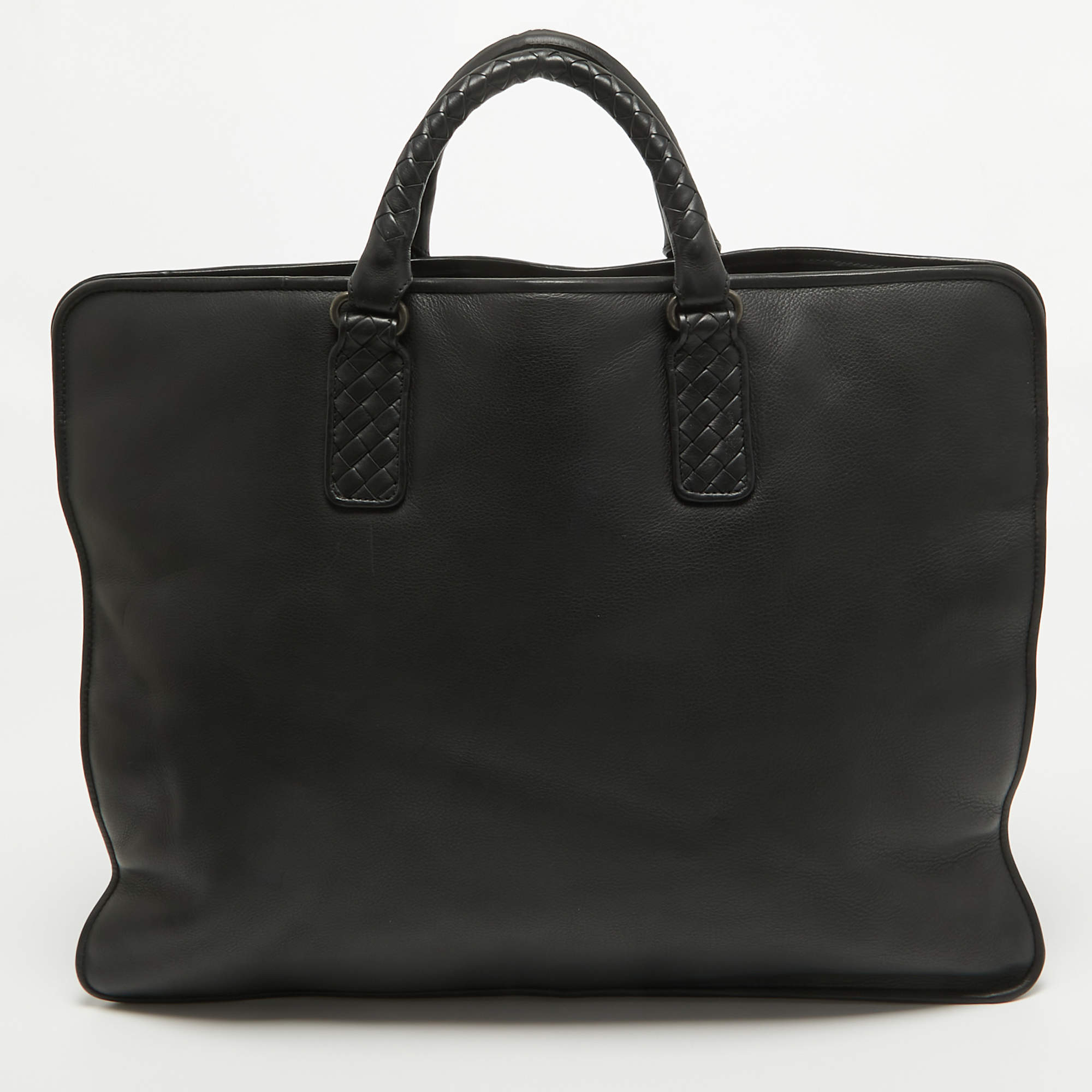 Pre Owned Bottega Veneta Black Intrecciato Leather Briefcase Bag
