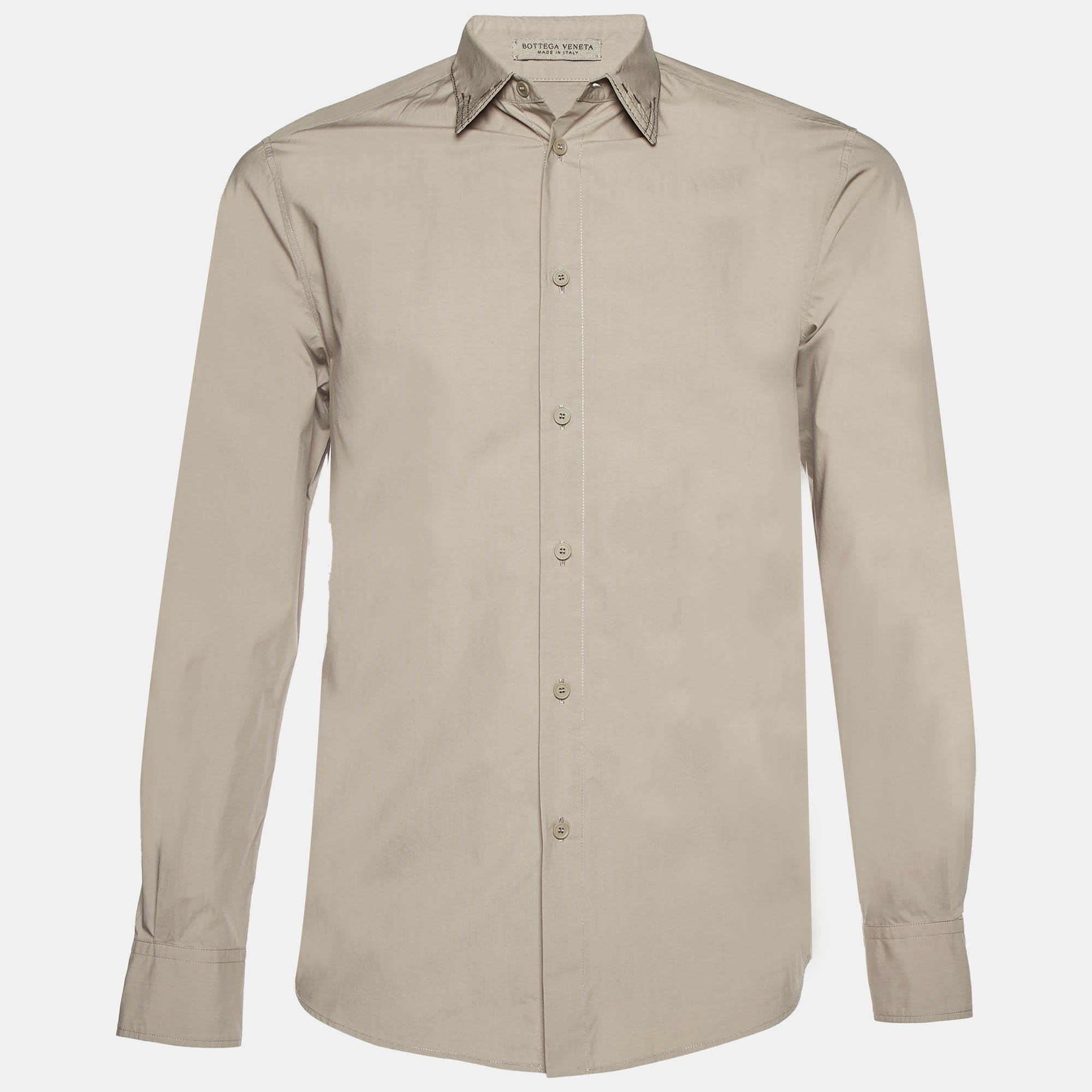 Pre Owned Bottega Veneta Grey Cotton Buttoned Up Collar Detail Shirt S