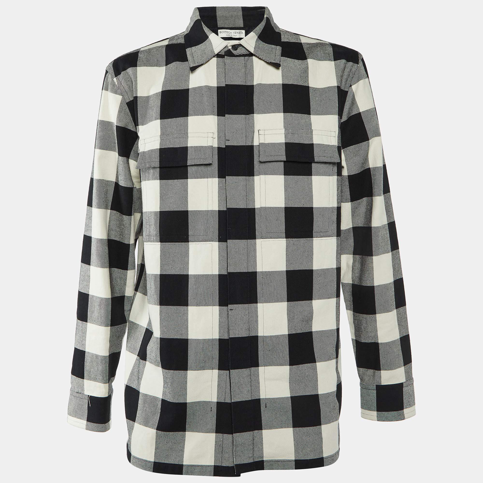 Pre Owned Bottega Veneta Monochrome Checked Cotton Oversized Shirt M