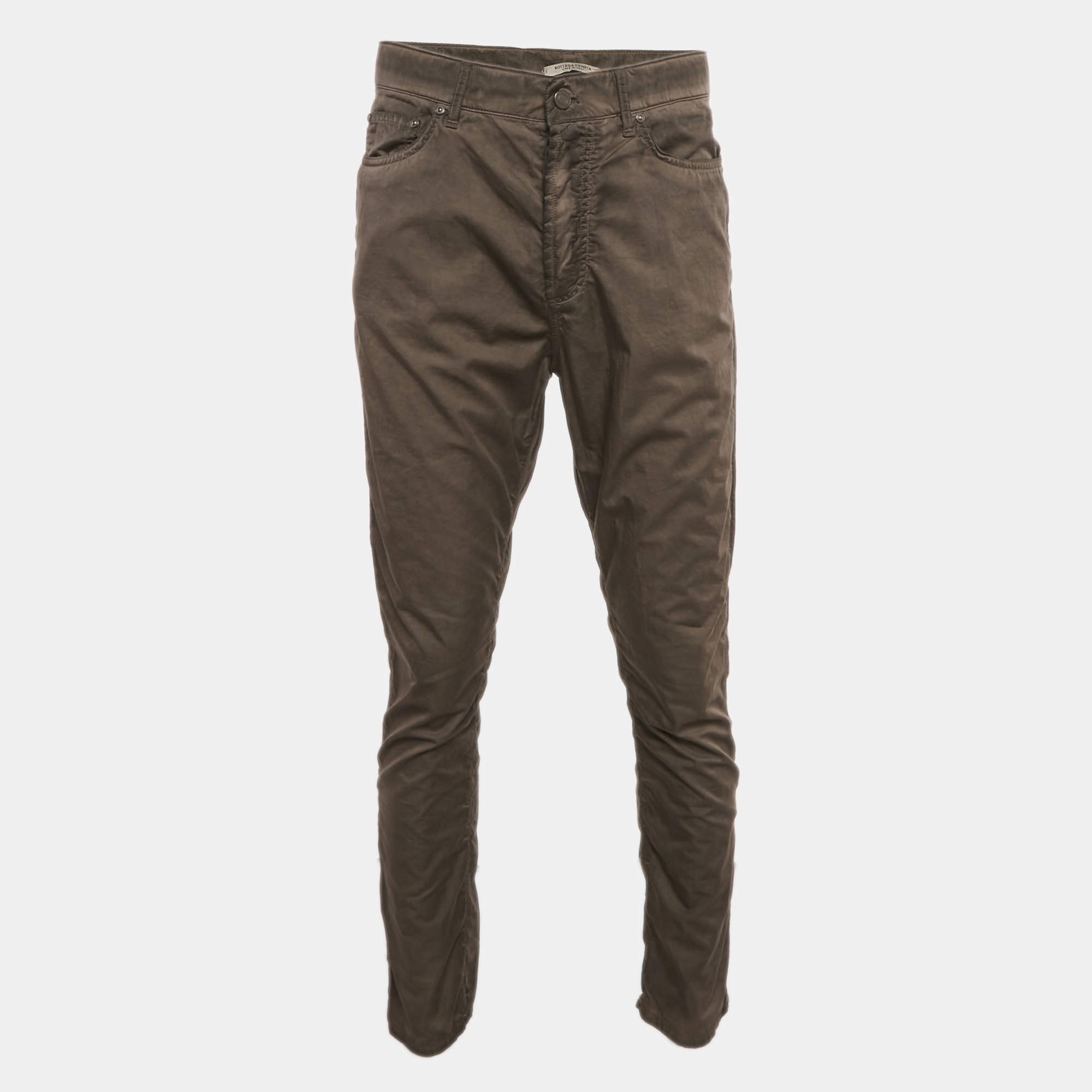 Pre Owned Bottega Veneta Khaki Green Cotton Blend Cruise Pants M
