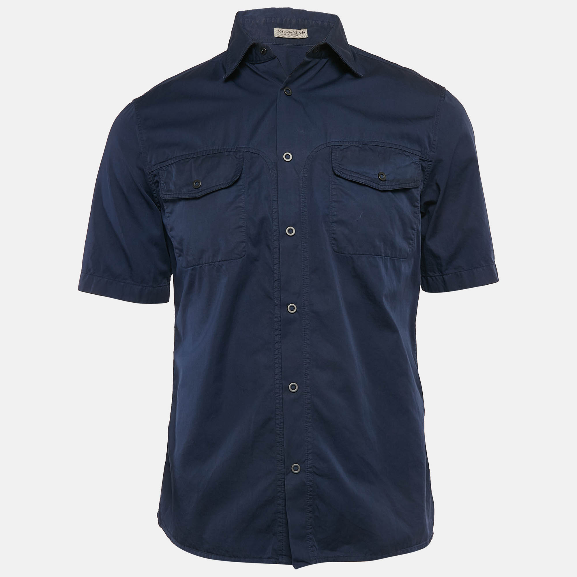 Bottega Veneta Blue Cotton Short Sleeve Shirt S