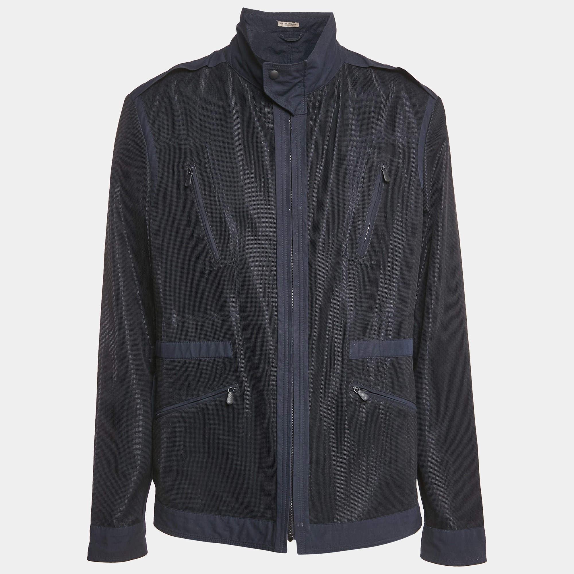 Bottega Veneta Navy Blue Cotton and Mesh Zip-Up Jacket XXXL