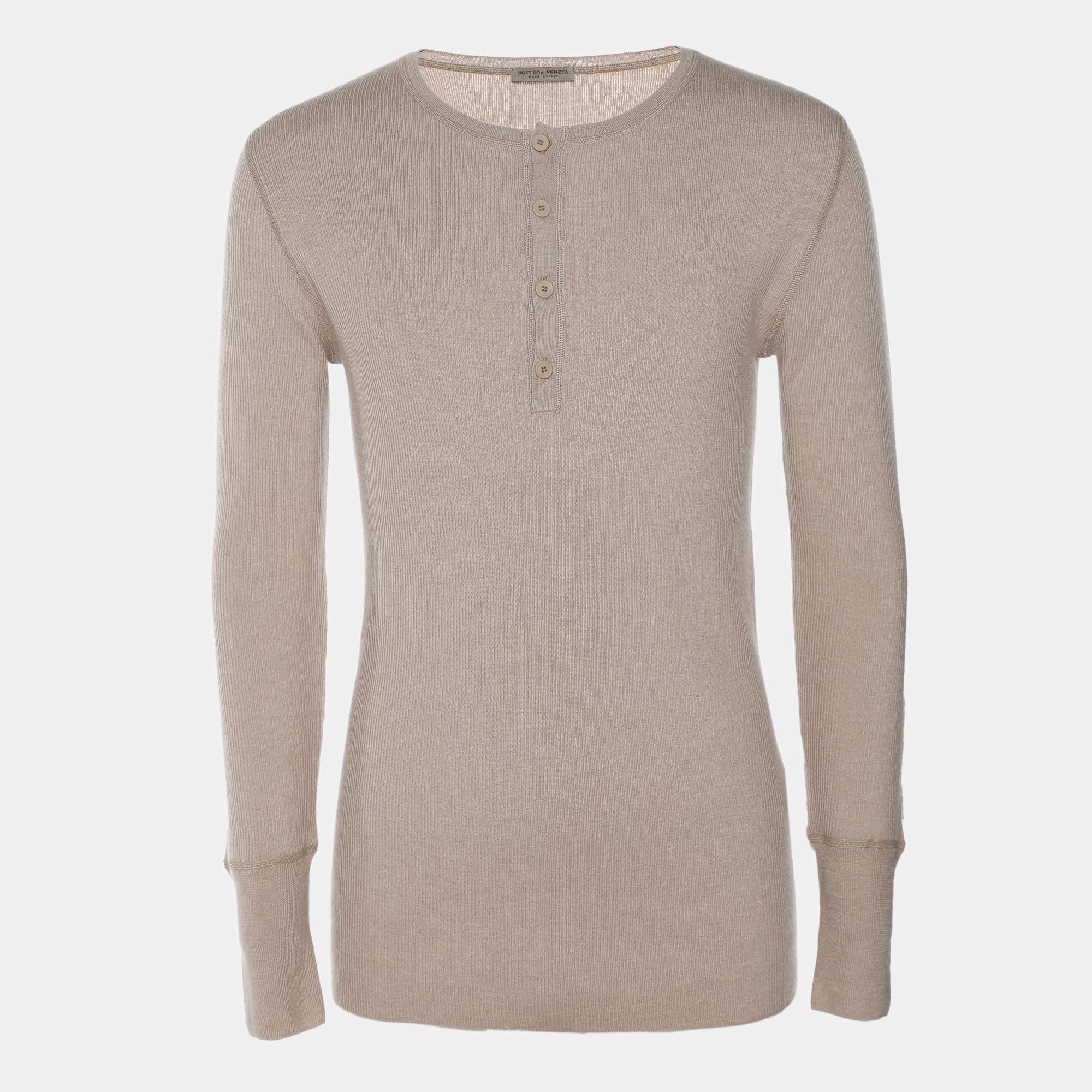 Pre Owned Tom Ford Grey Cashmere Knit Full Sleeve Henley T-Shirt L