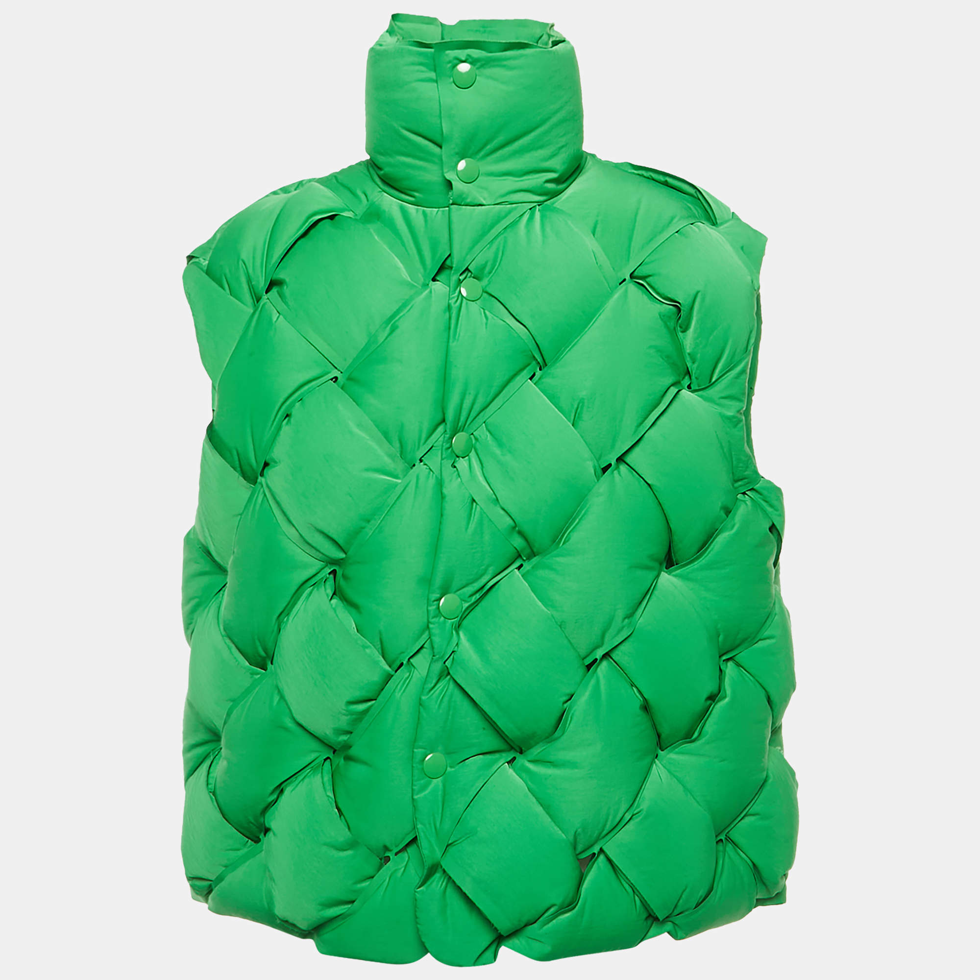 Pre Owned Bottega Veneta Green Nylon Intrecciato Down Shell Gilet M
