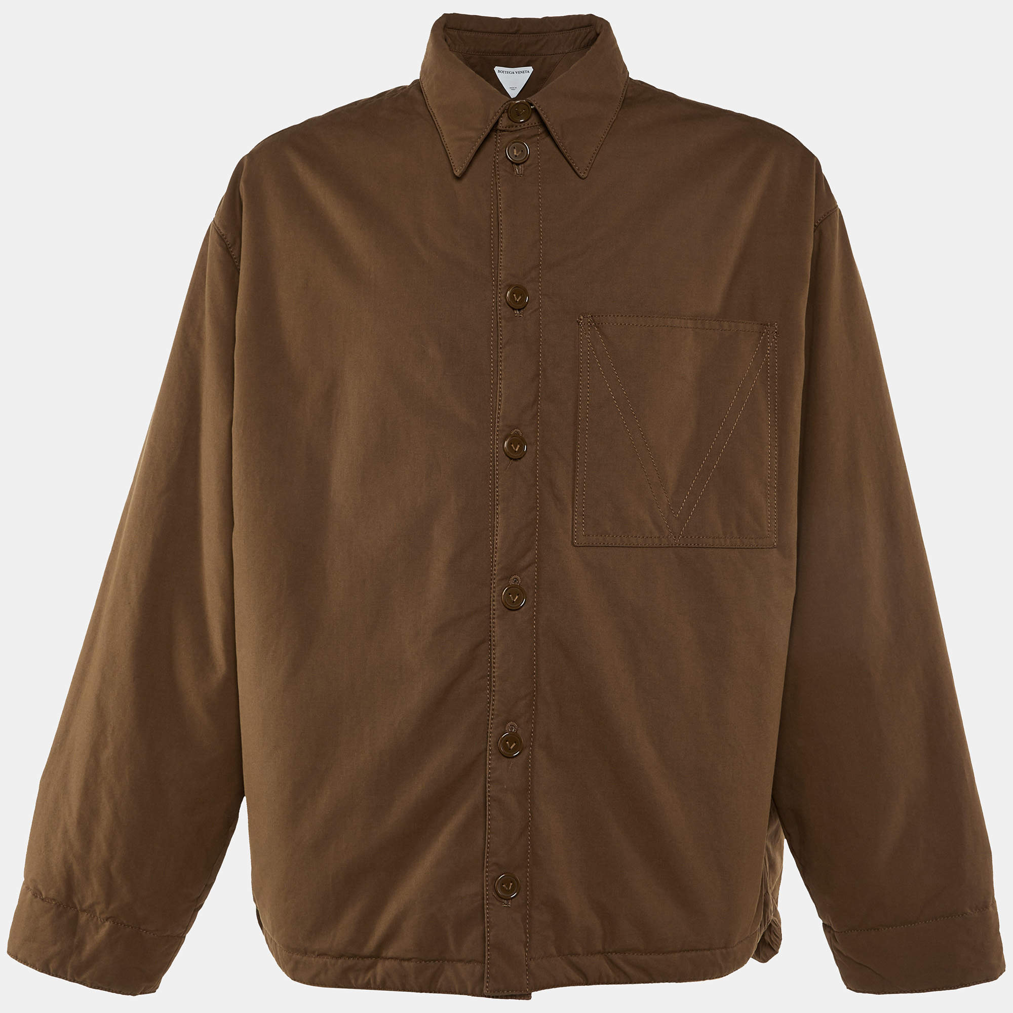 Pre Owned Bottega Veneta Brown Cotton Buttoned Front Shirt Jacket XL
