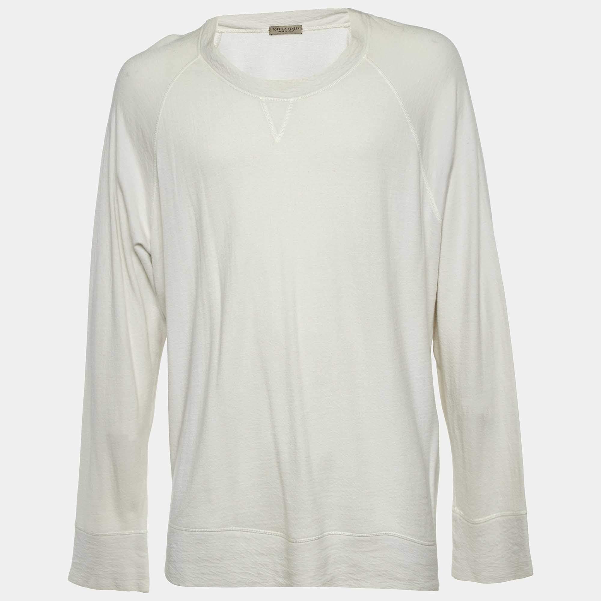Pre Owned Bottega Veneta White Cotton Knit Long Sleeve T-Shirt 4XL